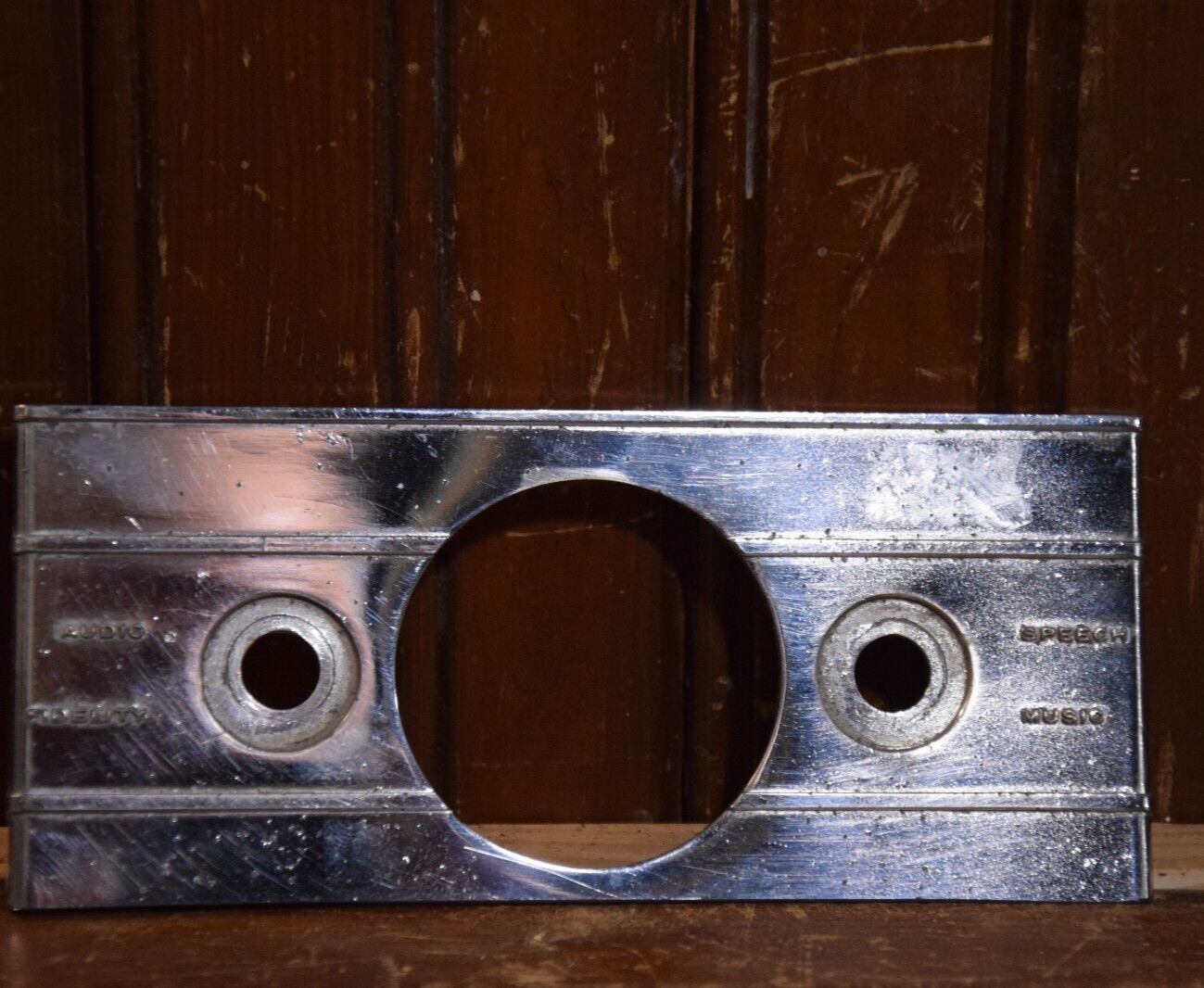 CHROMED METAL CONTROL FACE PLATE FIDELITY AUDIO SPEECH MUSIC 1950s VINTAGE TECH