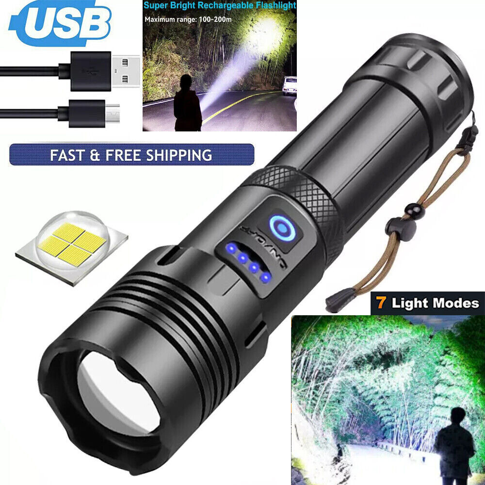 90000000 Lumen Super Bright LED Tactical Flashlight Rechargeable LED Work Light