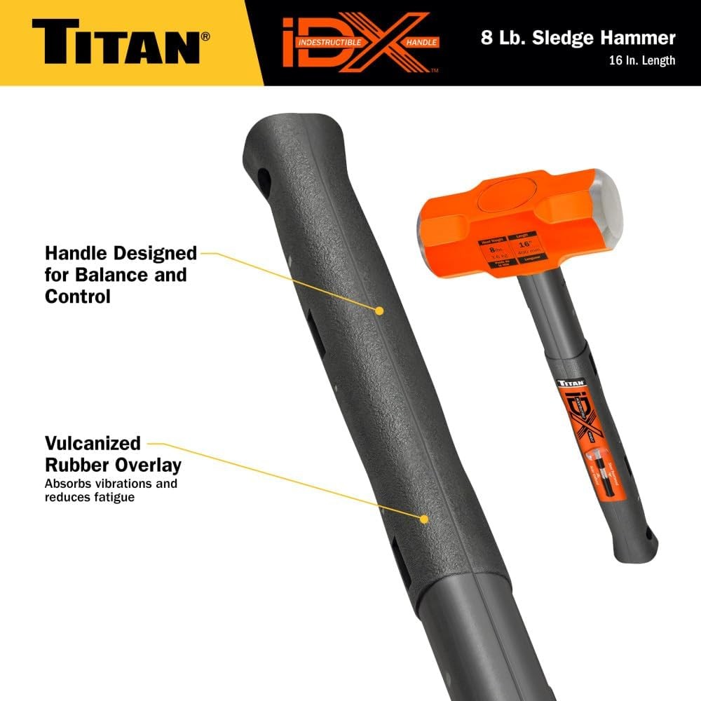Titan iDX 63618 8lb Sledge Hammer with 16" Indestructible Handle Reinforced