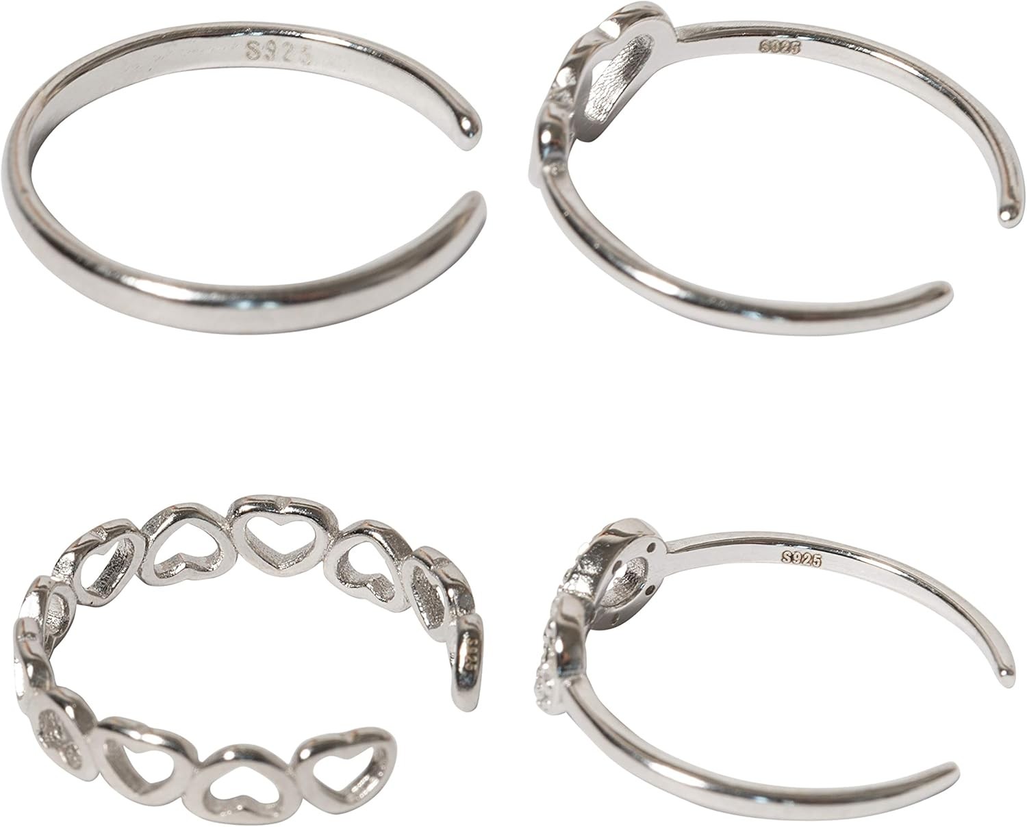925 Sterling Solid Silver Adjustable Mixed Design Open Toe Ring Rings Finger...