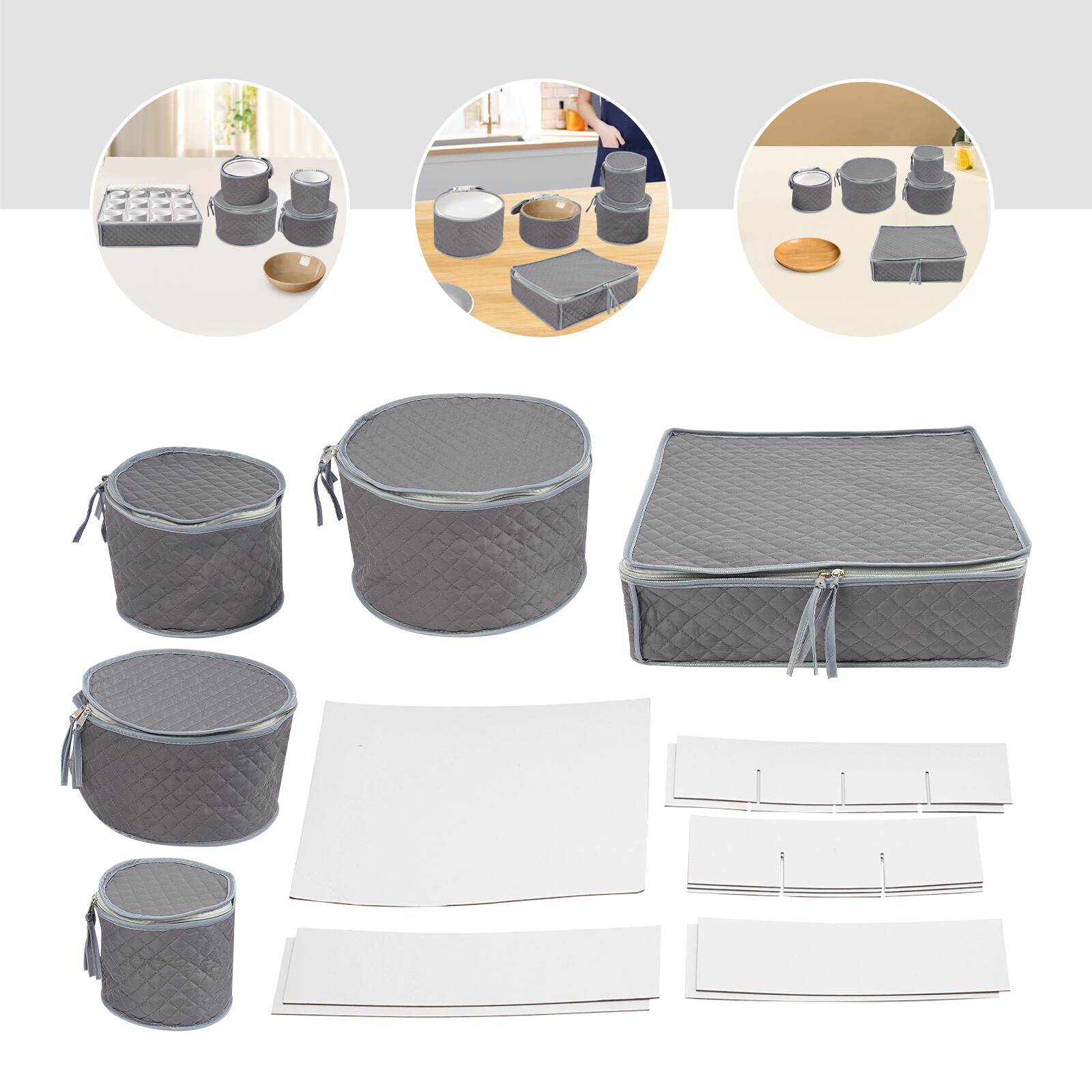 5 PCS Gray Cutlery Storage Bags For Cup+Plate W/48 Felt Separators