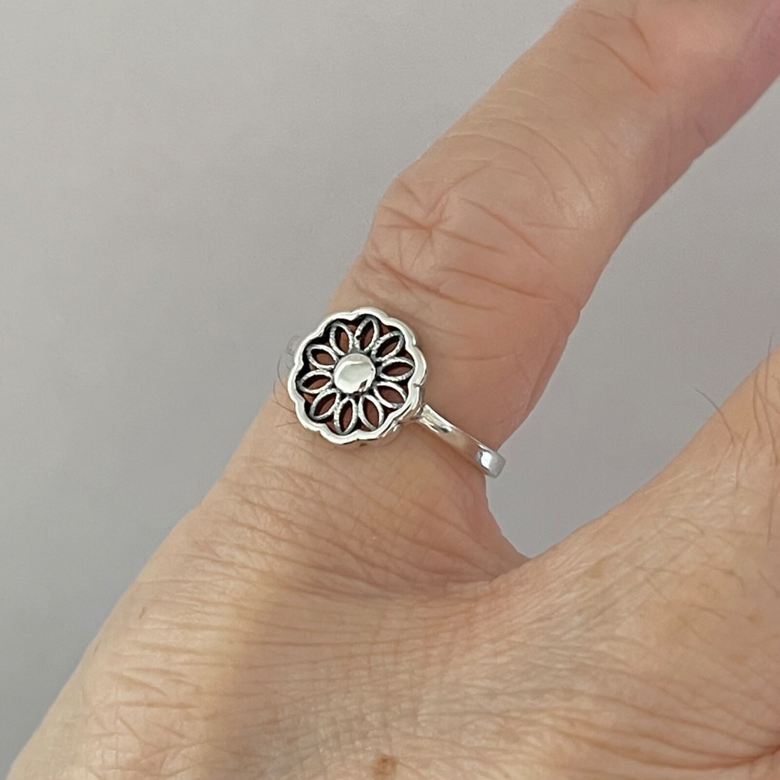Sterling Silver Mandala Toe Ring, Flower Ring, Silver Rings