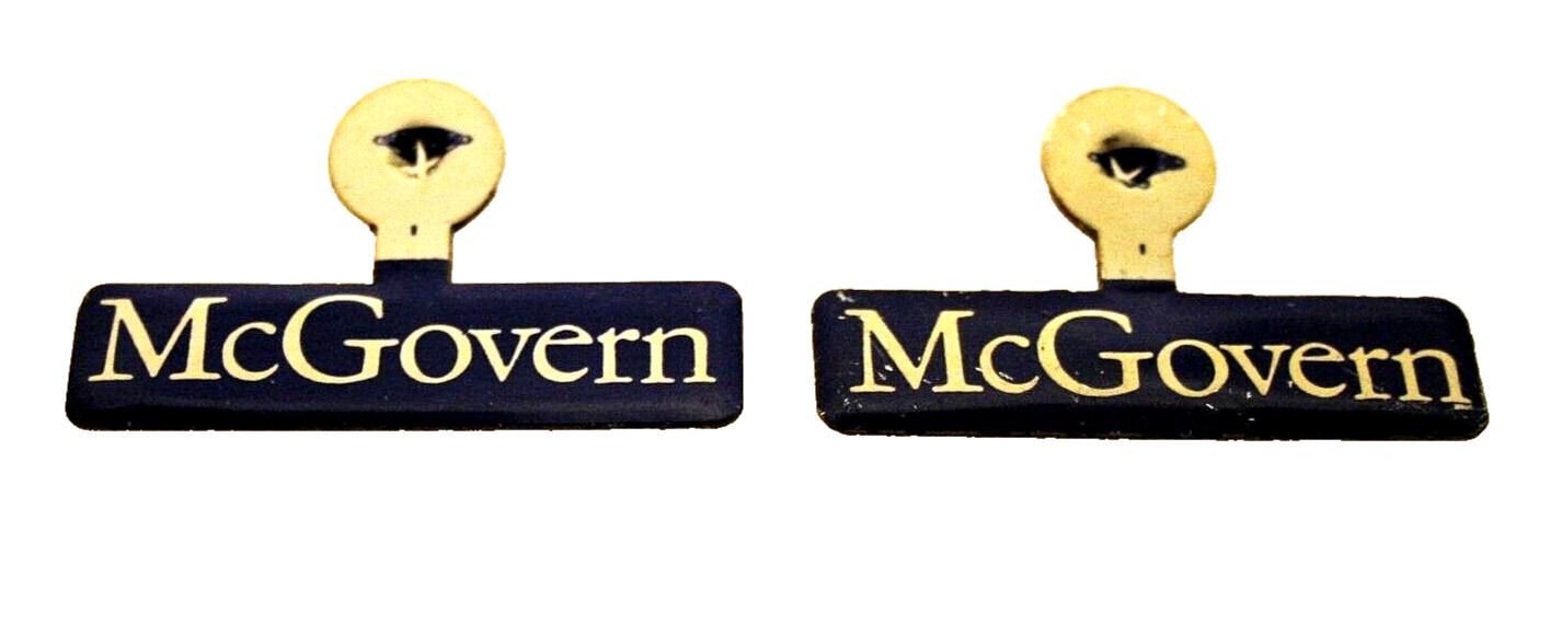 2 George McGovern Presidential Political Litho Bend Tab Button Pin NOS New 70s