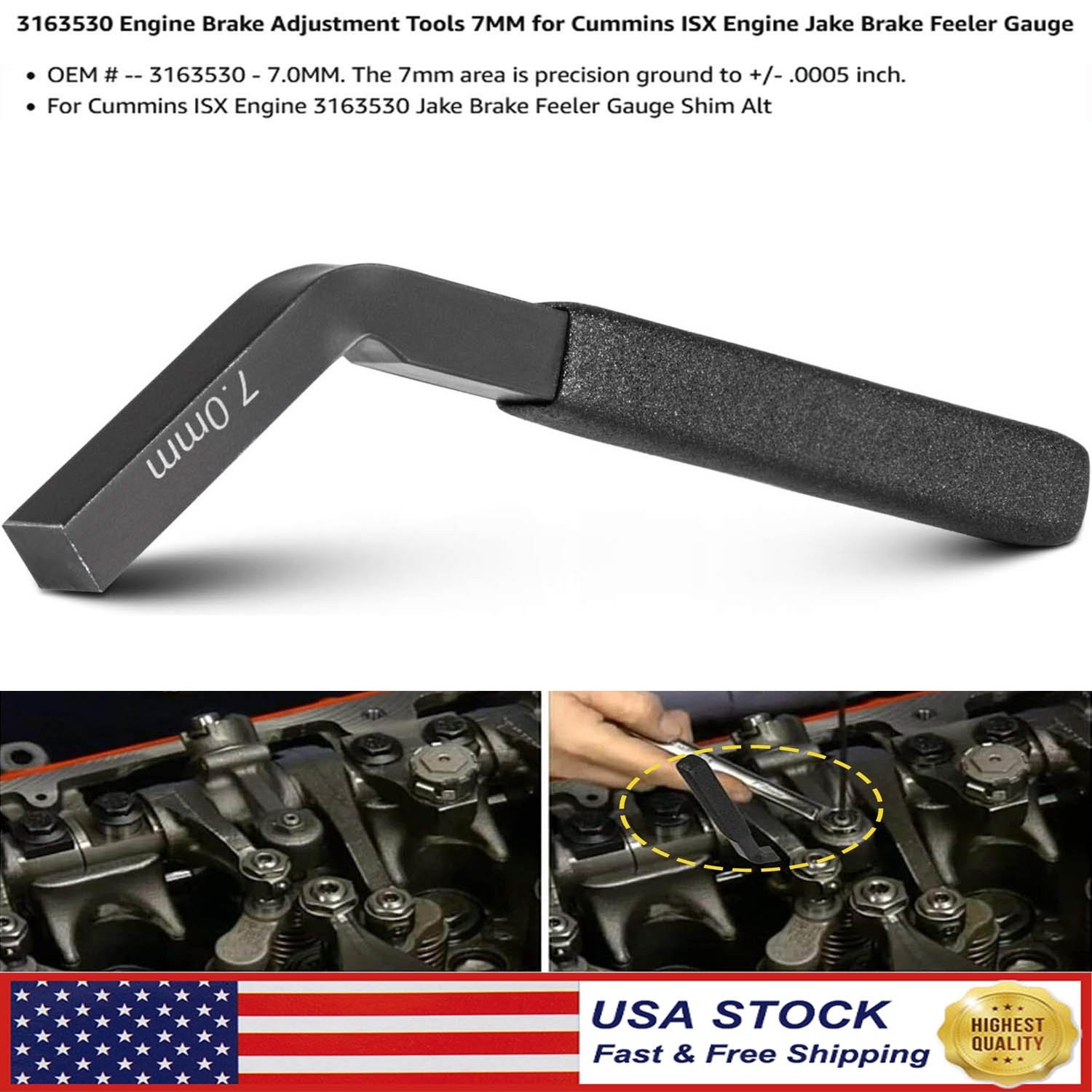 3163530 Engine Brake Adjustment Tool 7MM for Cummins ISX Jake Brake Feeler Gauge