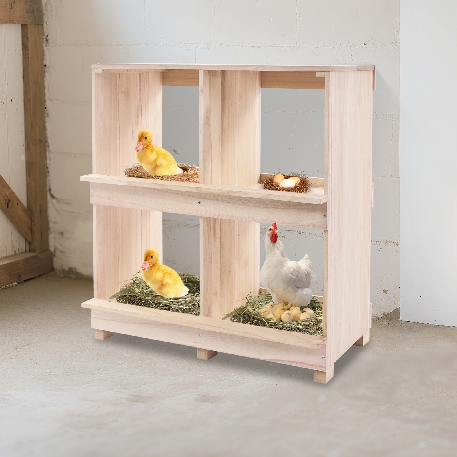 2 Tiers Chicken Laying Boxes 4 Hole Nesting Box Four Compartment Lay Case Farm