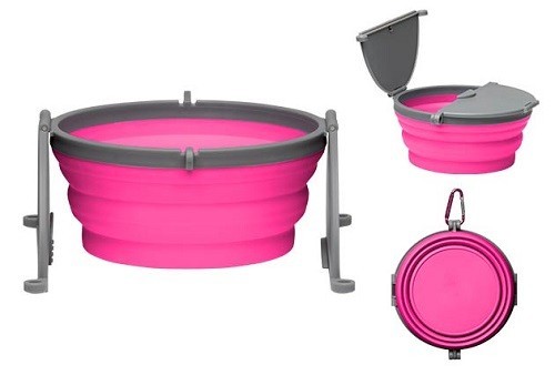 Loving Pets Products Bella Roma Travel Bowl Large Solo Diner. Pink. New.