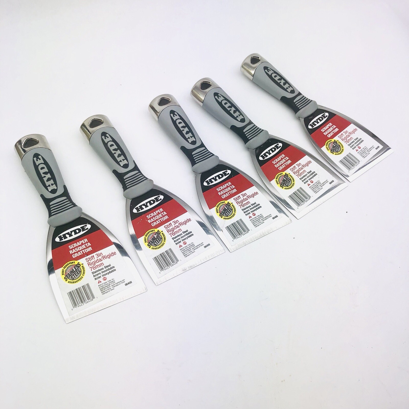 LOT OF 5 HYDE 06408 STIFF 3" RIGIDE 76mm SCRAPER STAINLESS STEEL