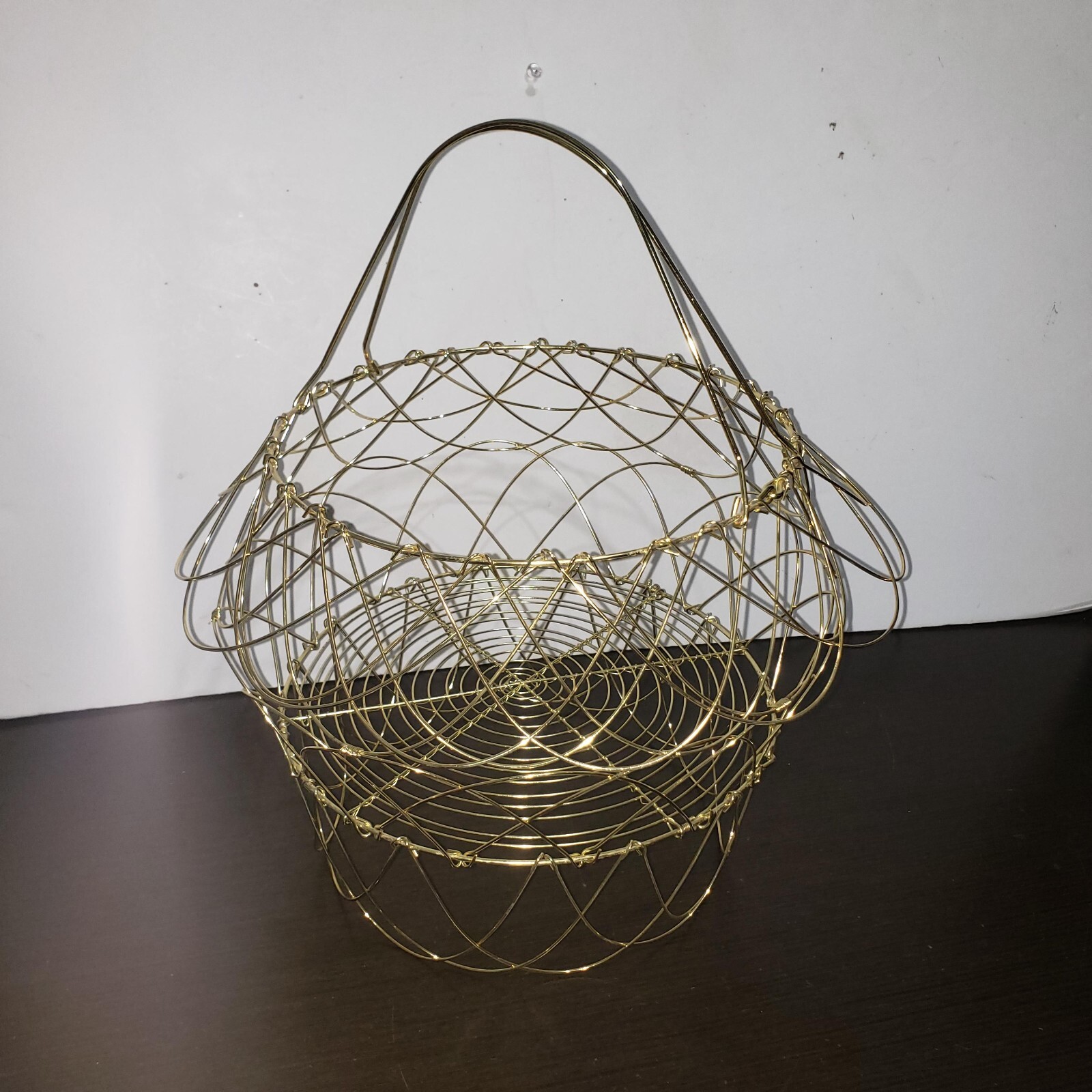 Gold Metal Wire Collapsible Folding Gathering Basket