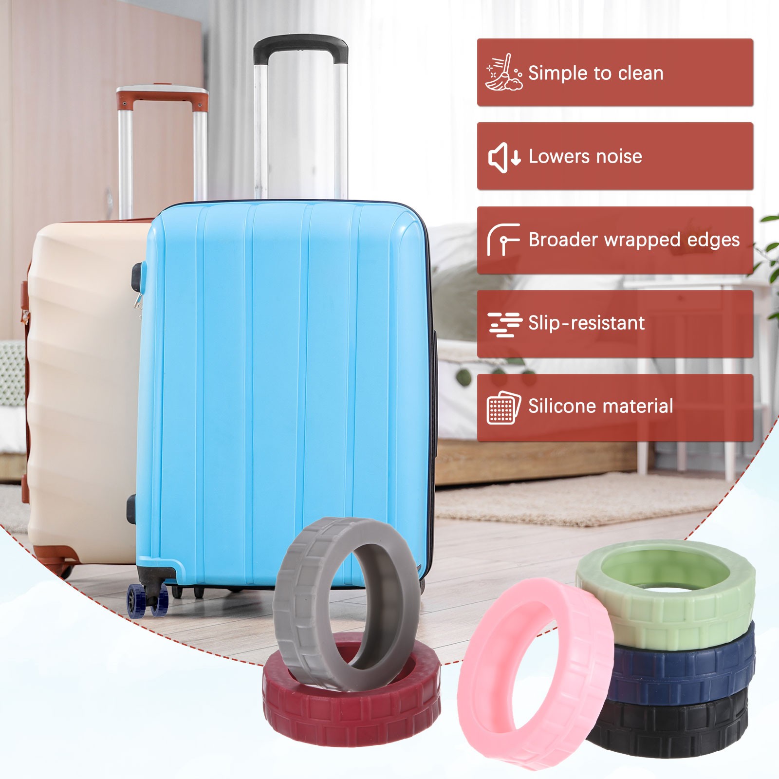 2IN Luggage Wheel Protector Covers [8PCS] - Plaid Pattern - [Burgundy]
