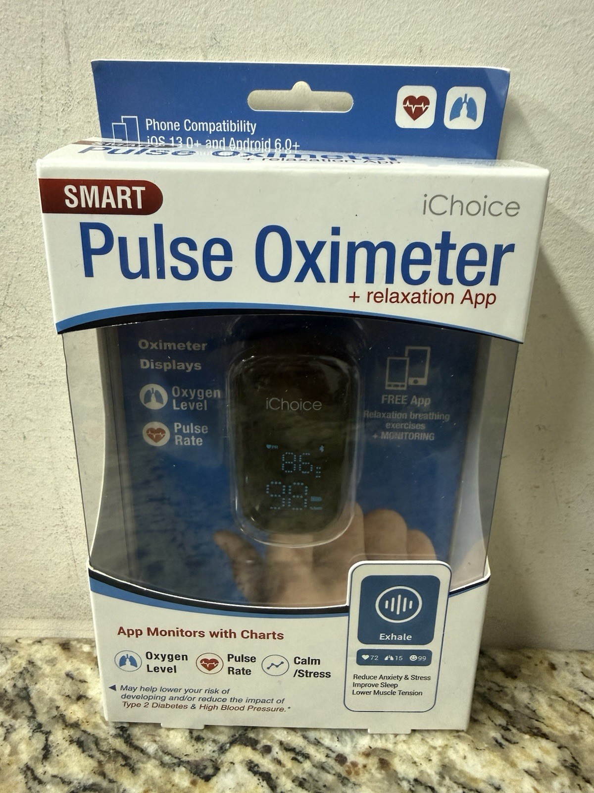 iChoice Smart Pulse Oximeter + Relaxation Coach Bluetooth Heart Rate & Oxygen