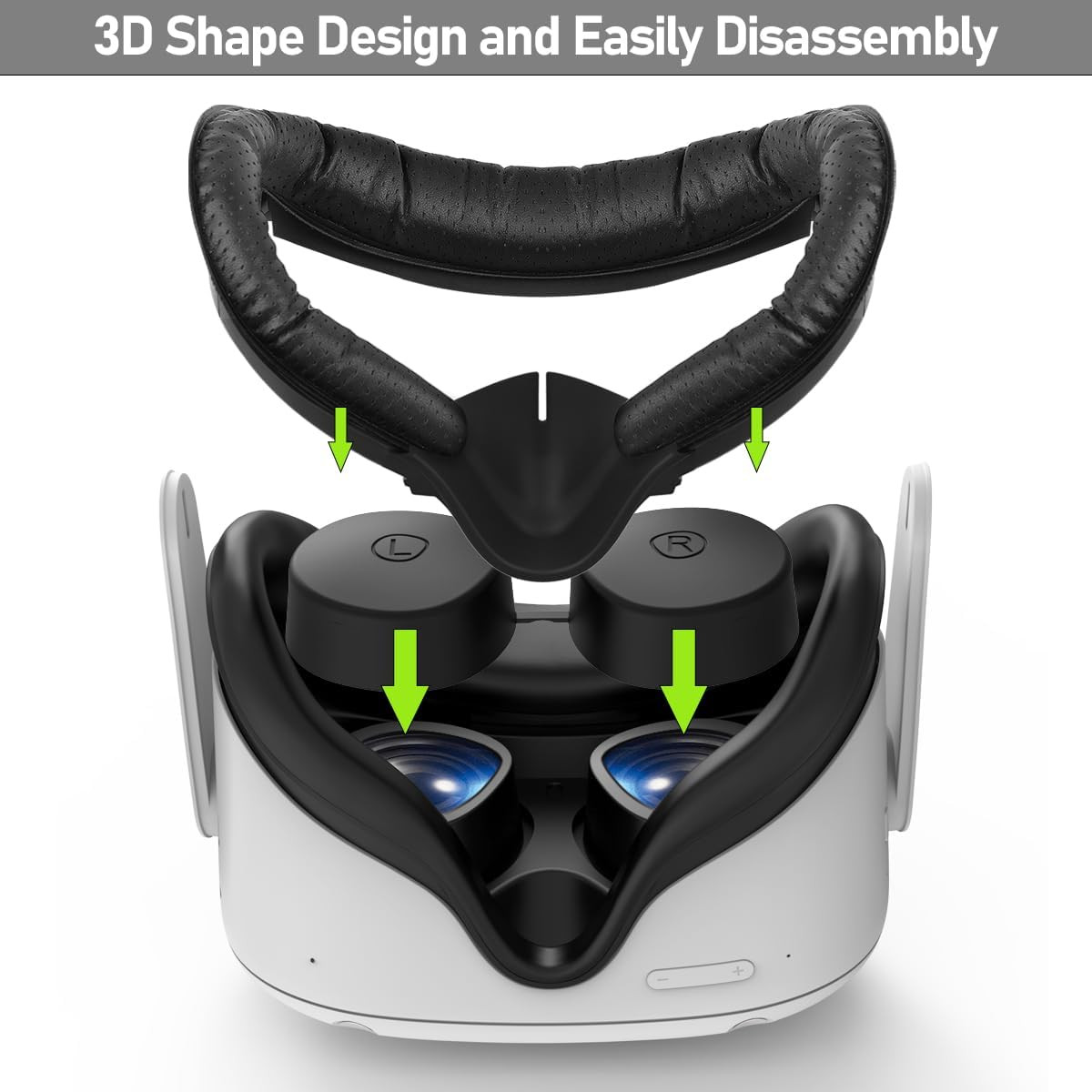 Facial Interface for Oculus Quest 2 - 2PCS PU Leather Foam Pads & 5PCS Eye Cover