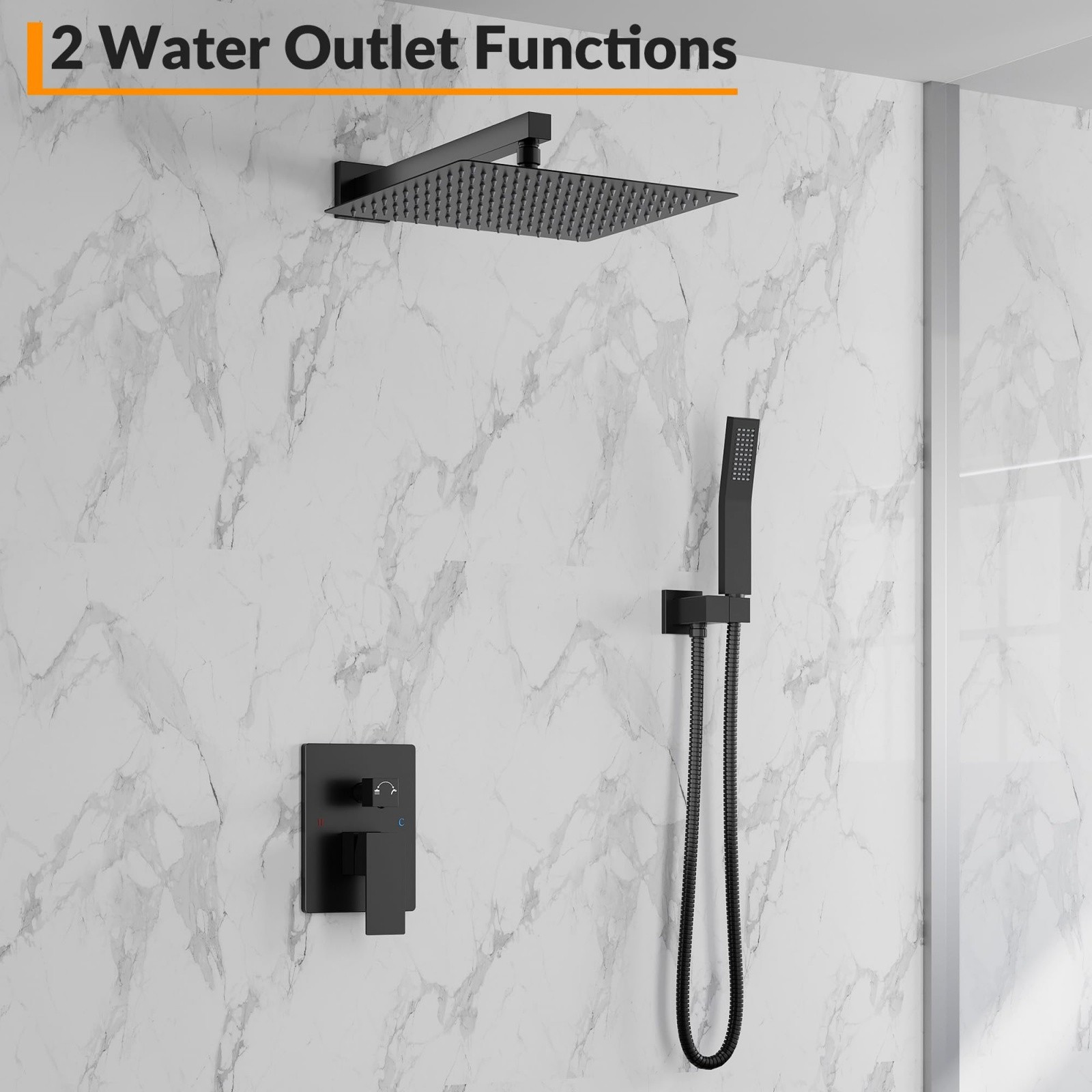 12 Inch Rain Shower Head System 2-Function Wall Mounted Shower Faucet w/Handheld