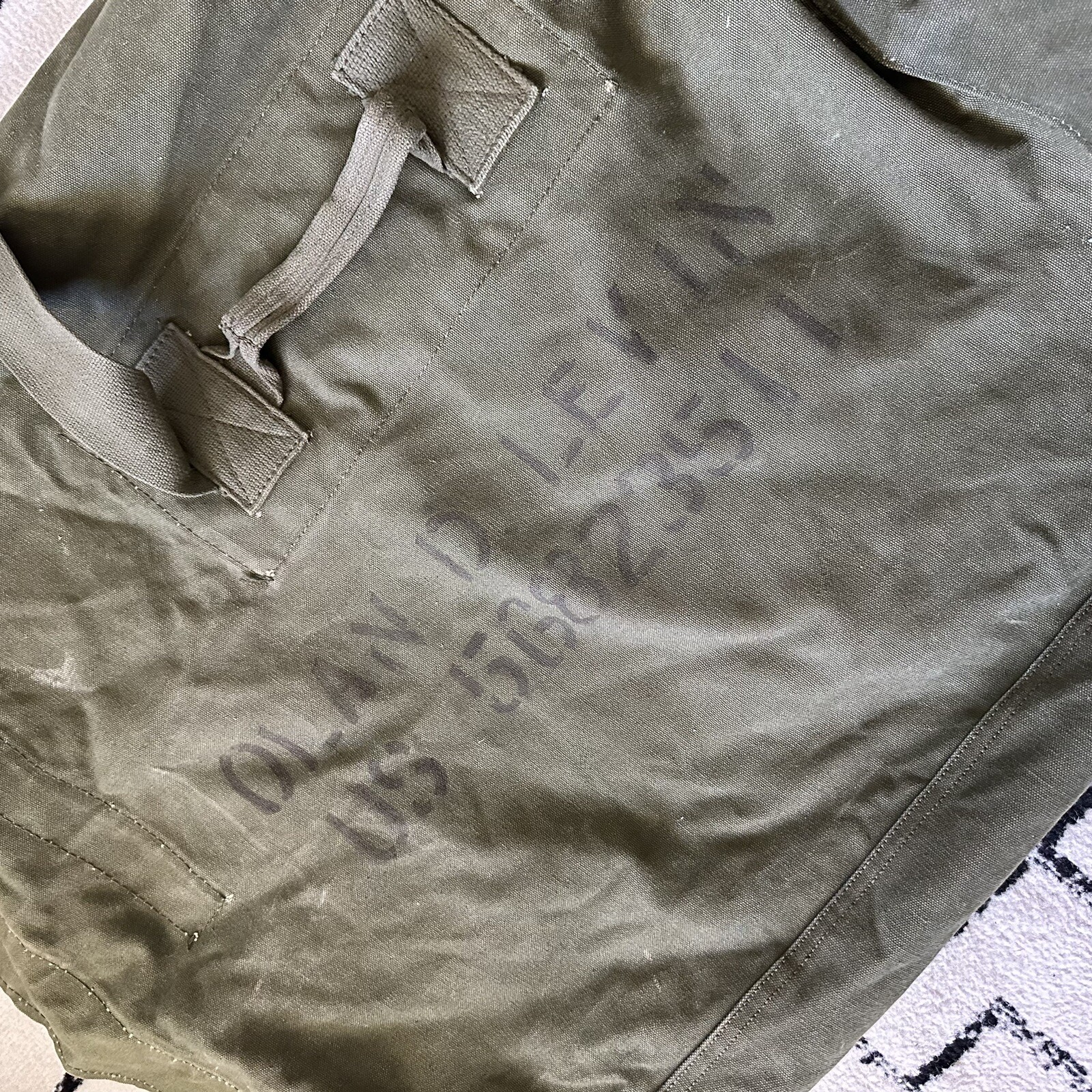 Vintage Stenciled Named Military Duffle Bag