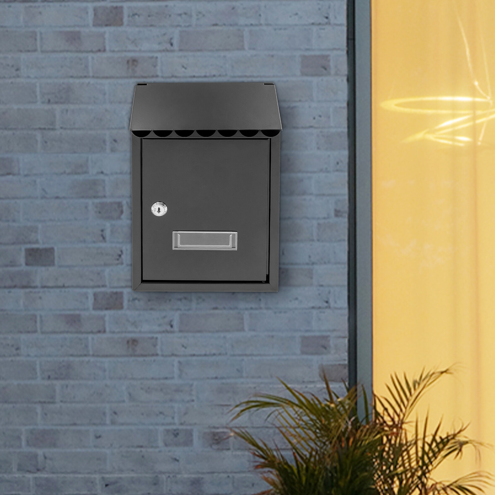Wall Mount Rectangular Locking Mailbox W/ 2 Keys Black Residential Mail Box