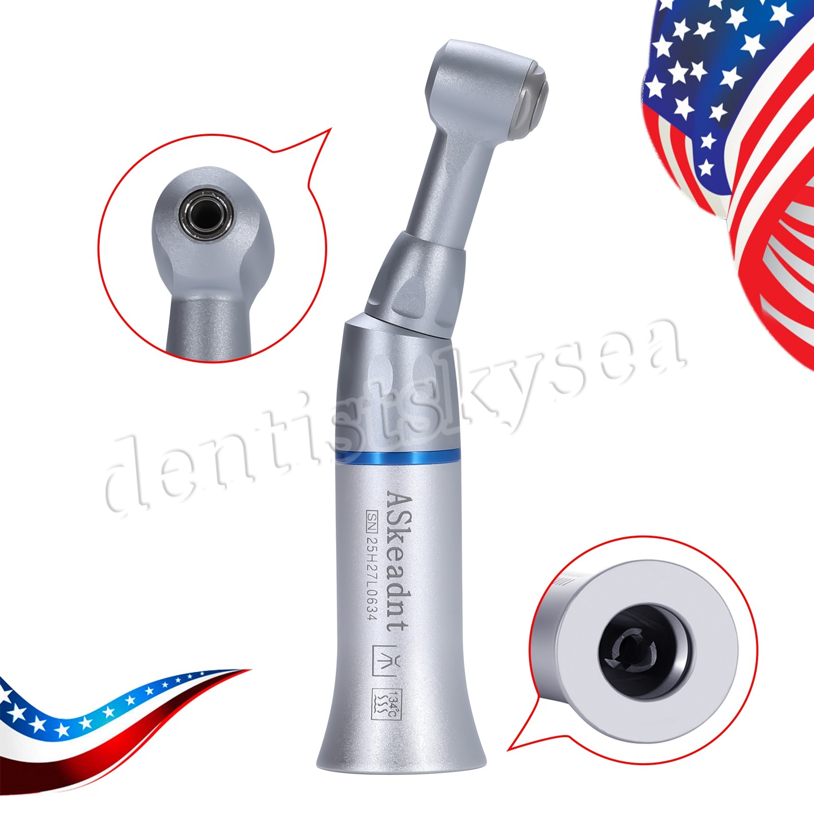 3Pcs Dental 1:1 Low Slow Speed Push Button Contra Angle Handpiece E-type AS