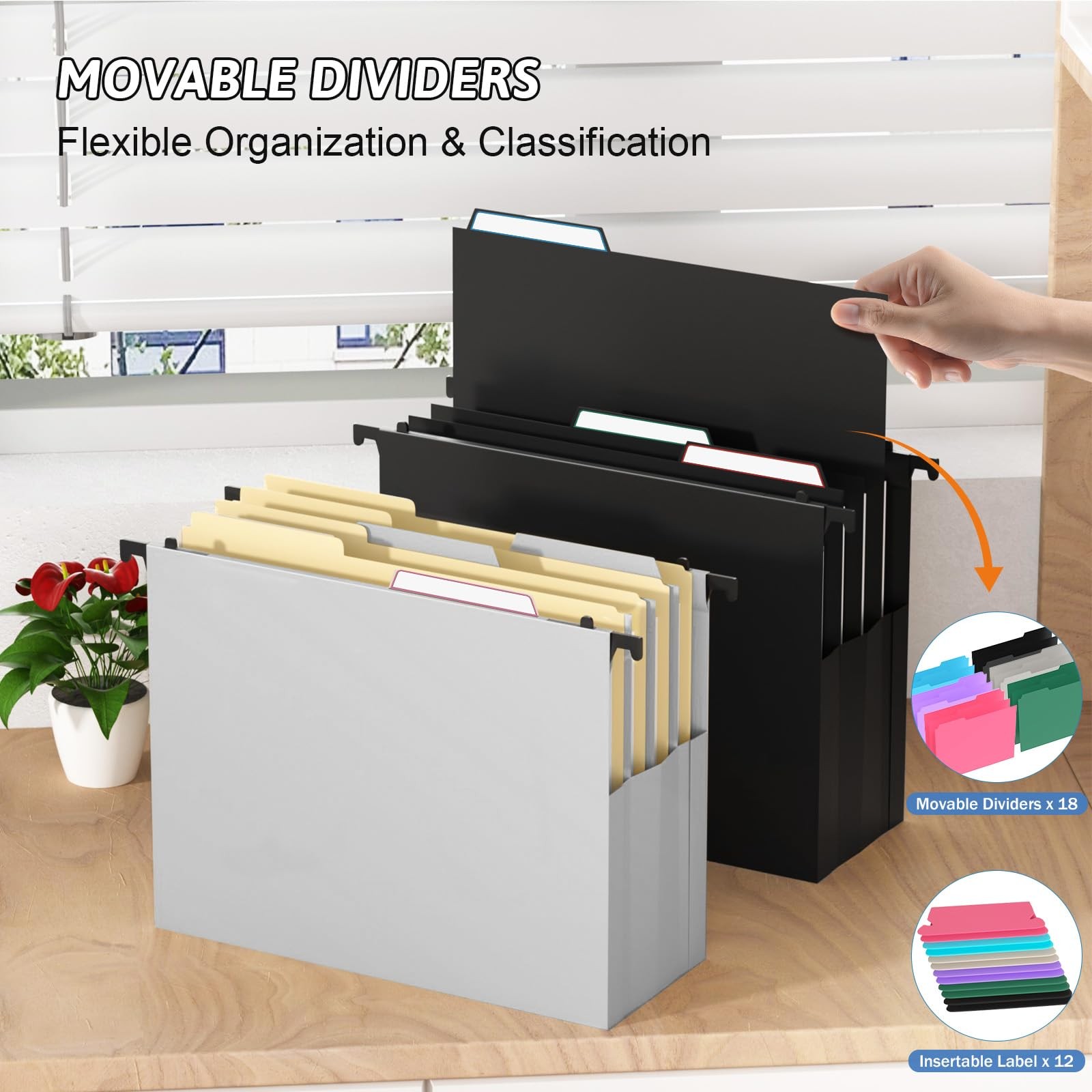 NORDUN Plastic Extra Capacity Hanging File Folders,6 Pack Assorted Color