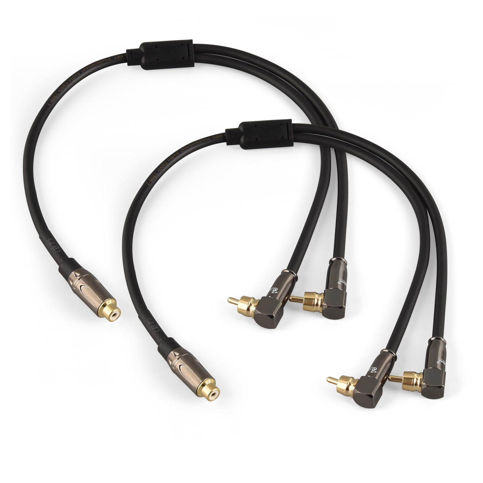 WJSTN Right Angle 2-Male to Straight 1-Female RCA Audio 1.5 feet, 1.5FT
