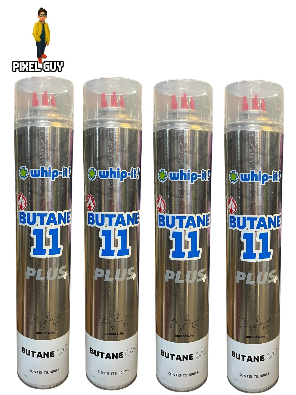 Pack of 4 Whip-It! Purified Butane 11x With 5 Universal Plastic Tips 800ml Each
