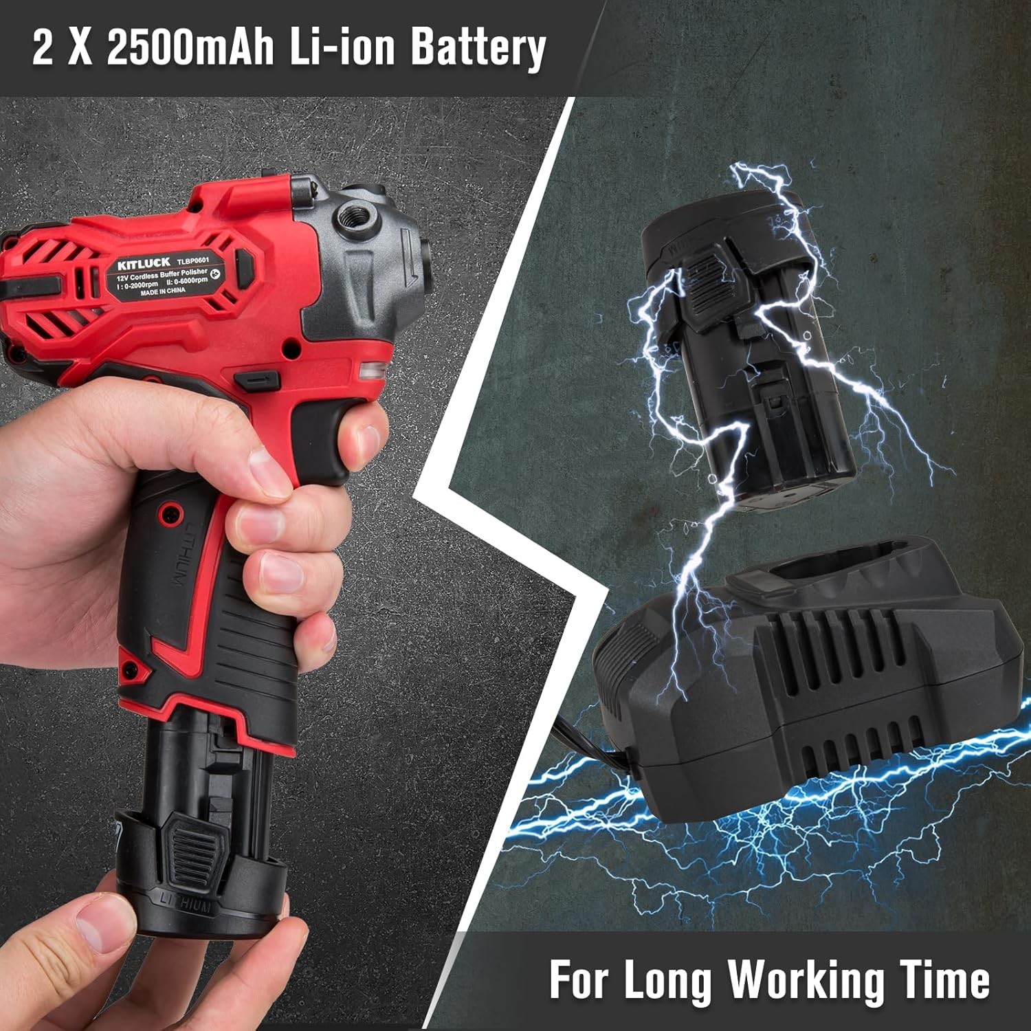 Cordless Buffer Polisher, 12V Mini Wax Buffer & Sander with 2 X 2.5Ah Battery