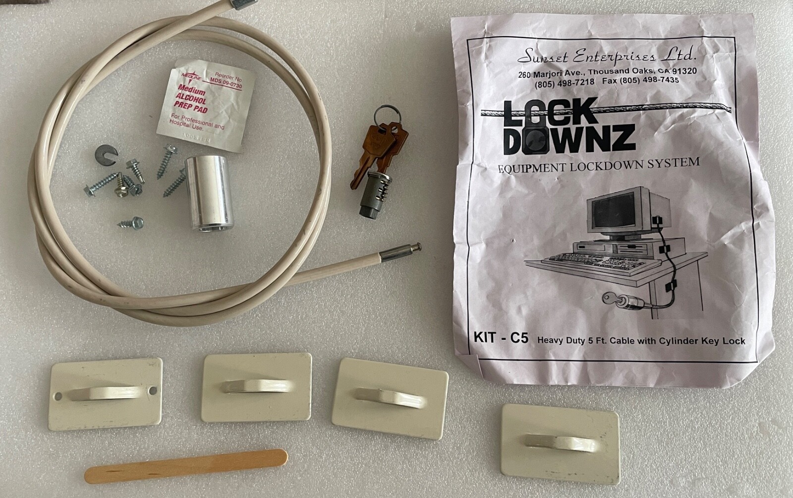 Vintage Heavy Duty Vinyl Coated  Desktop Computer Cable Lock kit w/ 2 Keys