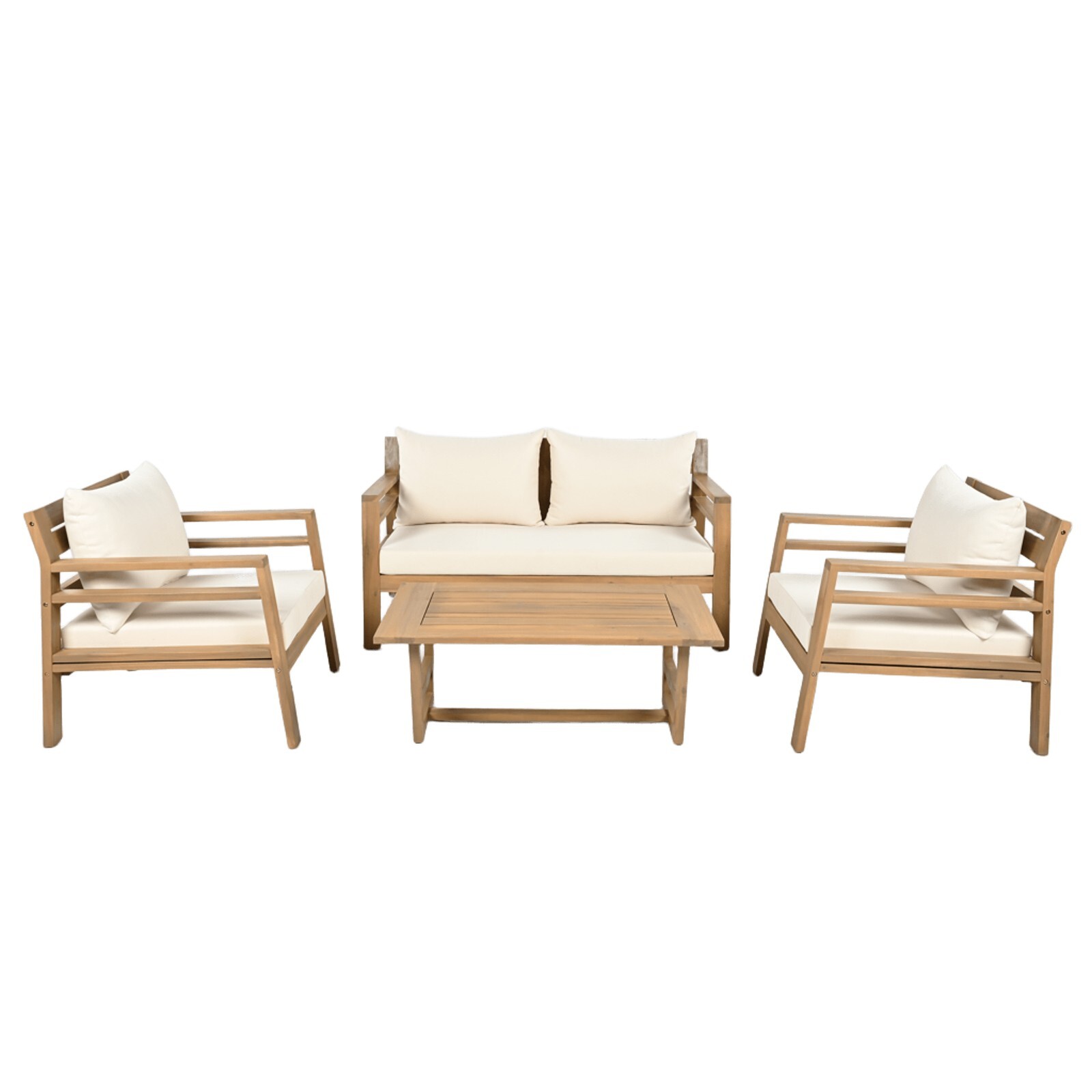 4-Piece Outdoor Acacia Wood Furniture Set Loveseat, Lounge Chair & Coffee Table