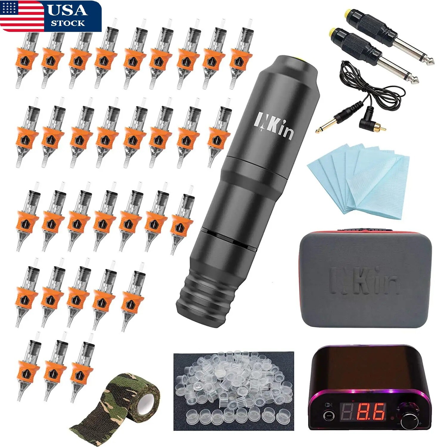 Rotary Cartridge Tattoo Pen Machine Kit 32 Pcs Assorted Sizes Cartridge Needles