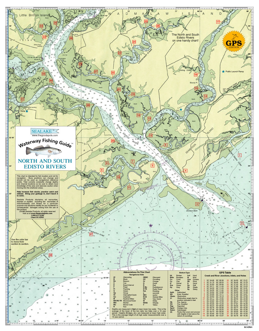Sealake South Carolina: North and South Edisto River Fishing Map Chart Print