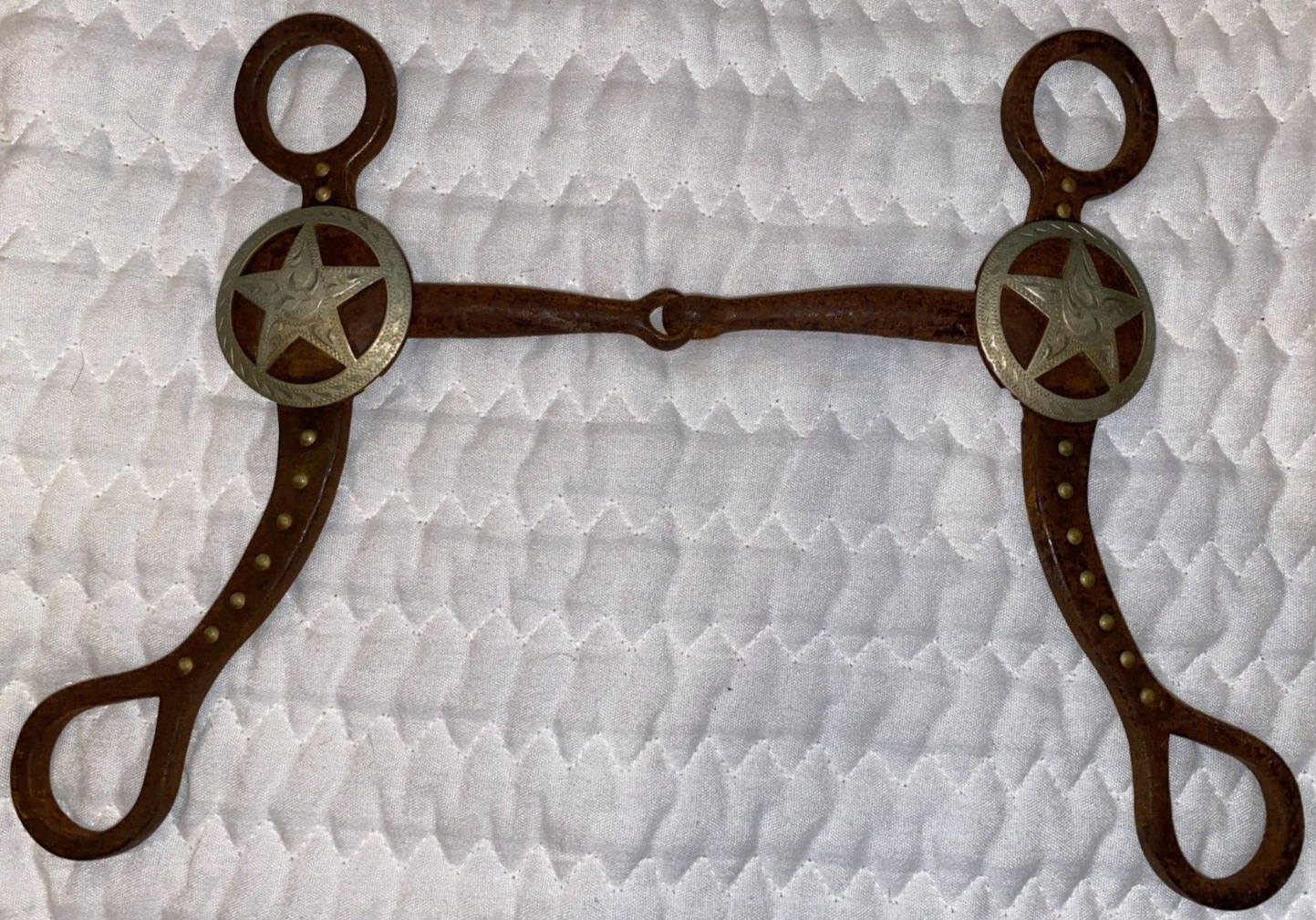 5 1/4'' BROWN IRON DOTTED TEXAS STAR WESTERN SNAFFLE BIT