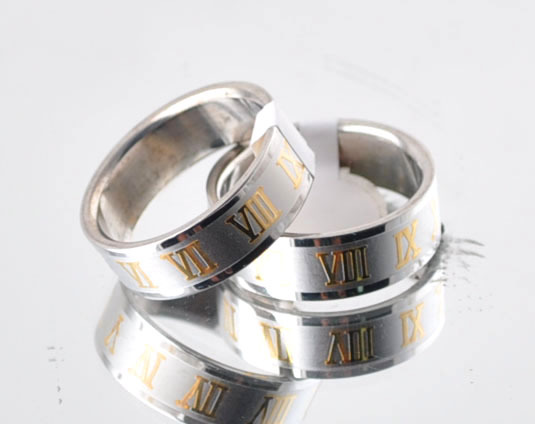 Men's Steel Ring Alliance New Roman Numbers 18K Gold Plate 778