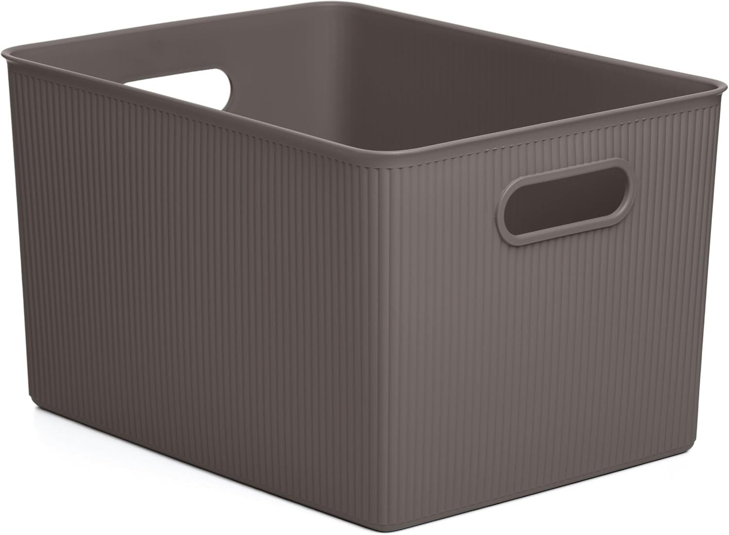 Superio Large Brown Ribbed Storage Bin, Plastic Storage Basket (22 Liter)