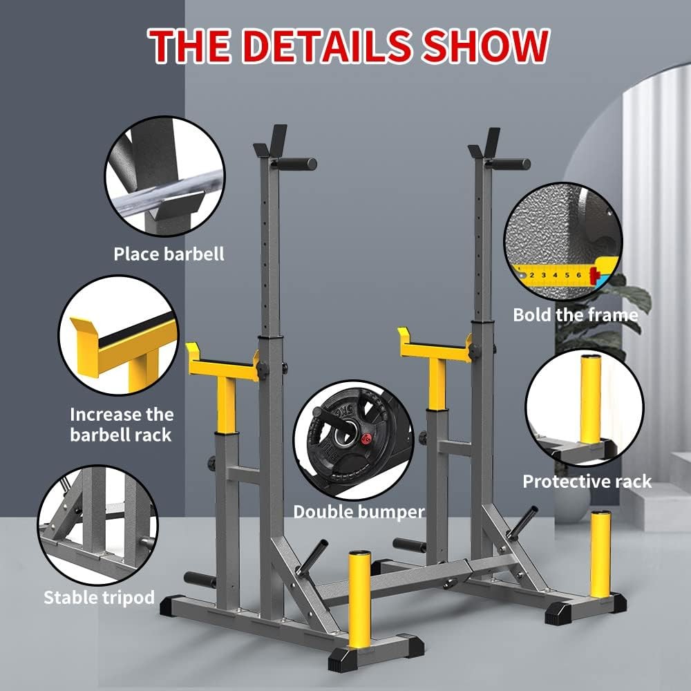 Adjustable Squat Rack Multi-Function Barbell Rack 690lb Home Gym Workout