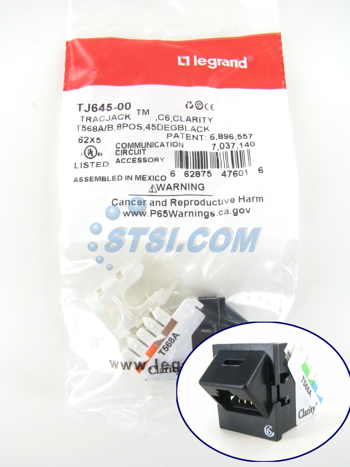 Ortronics OR-TJ645-00 Clarity TracJack Cat6 Angled Jack, Black ~STSI