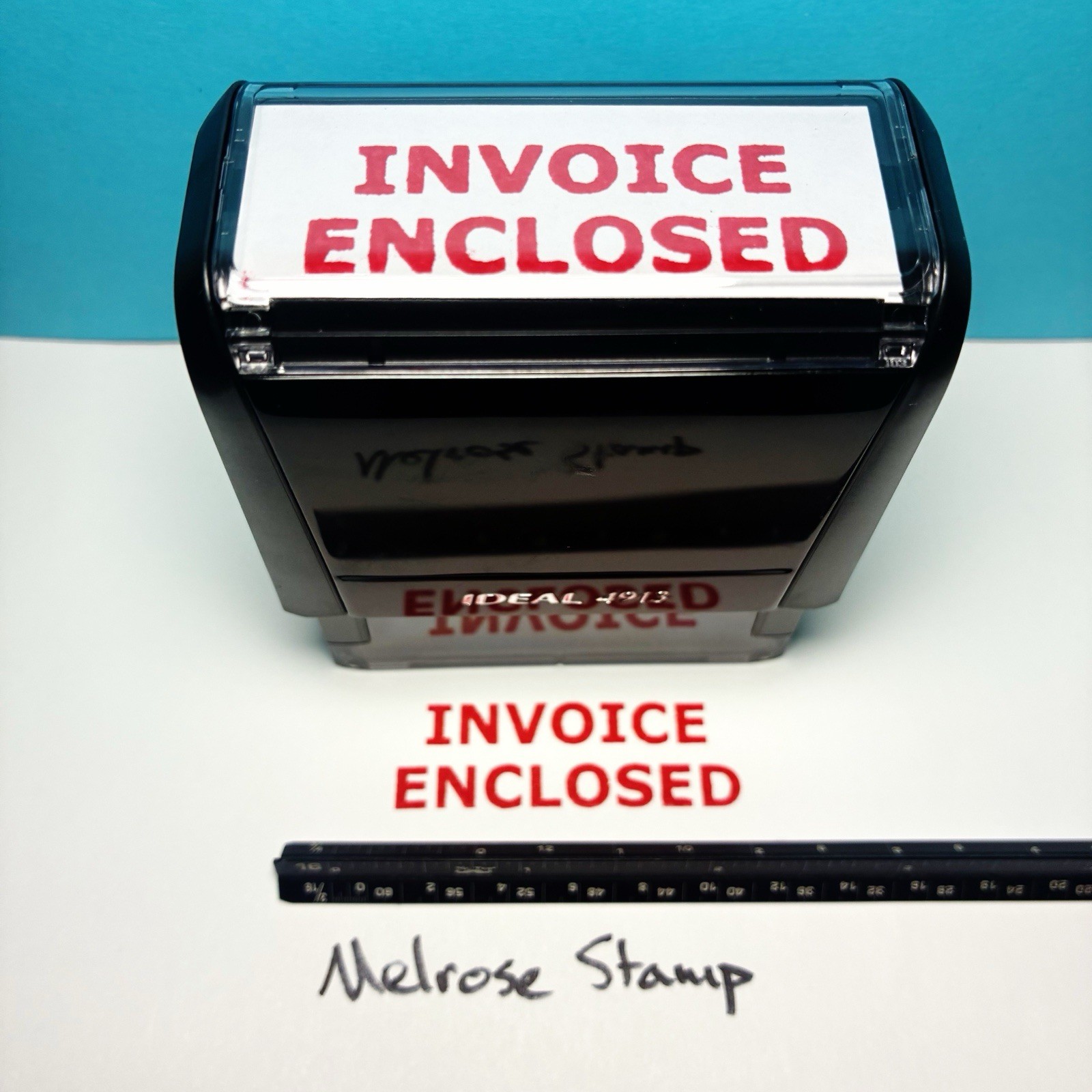 Invoice Enclosed Self Inking Rubber Stamp Red Ink Ideal 4913