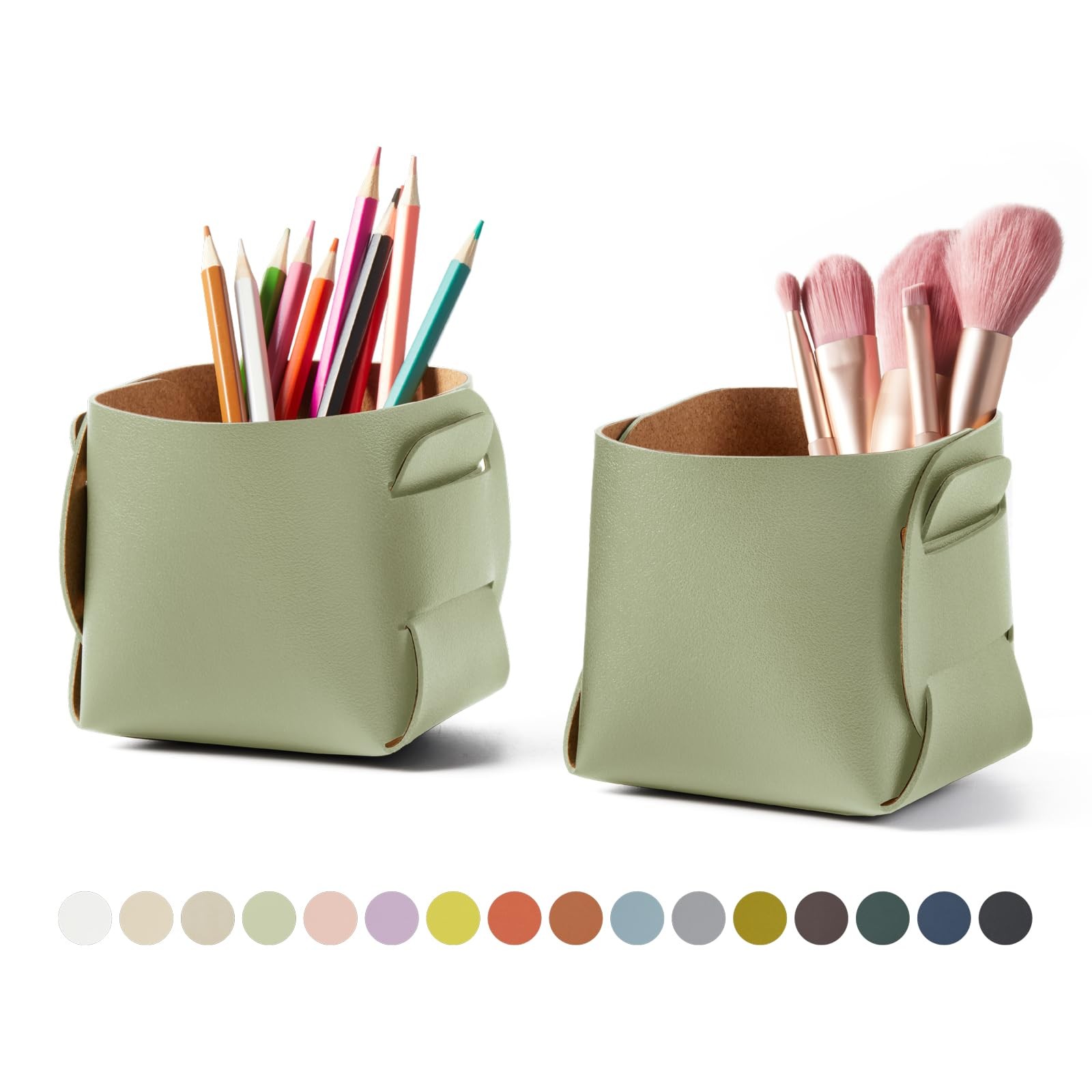 2-Pack Cork Leather Desk Accessories Storage - Pencil Pen Holder - Makeup Bru...