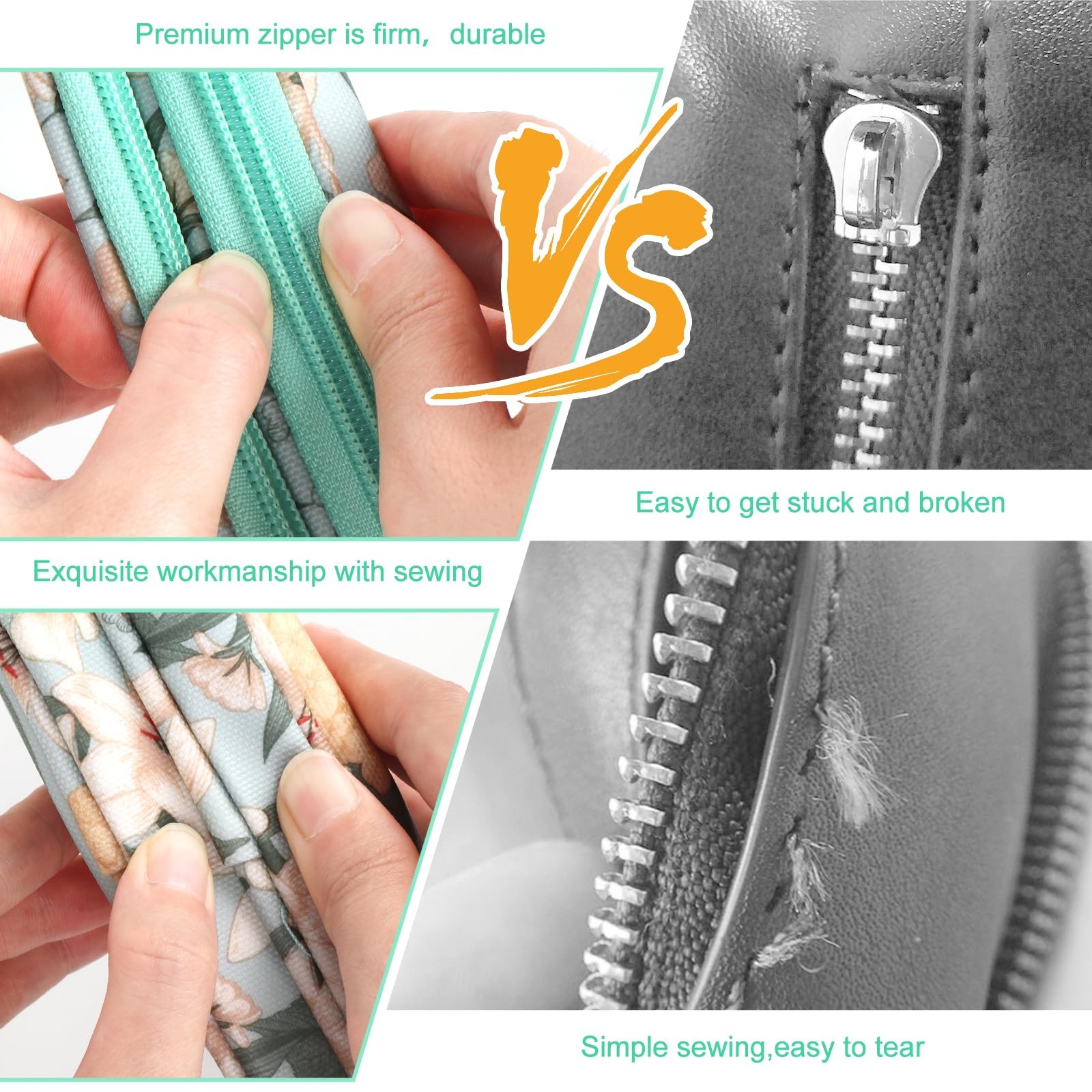 Crochet Hook Case Empty Zipper Bags Organizer Web Pocket Light Blue Storage