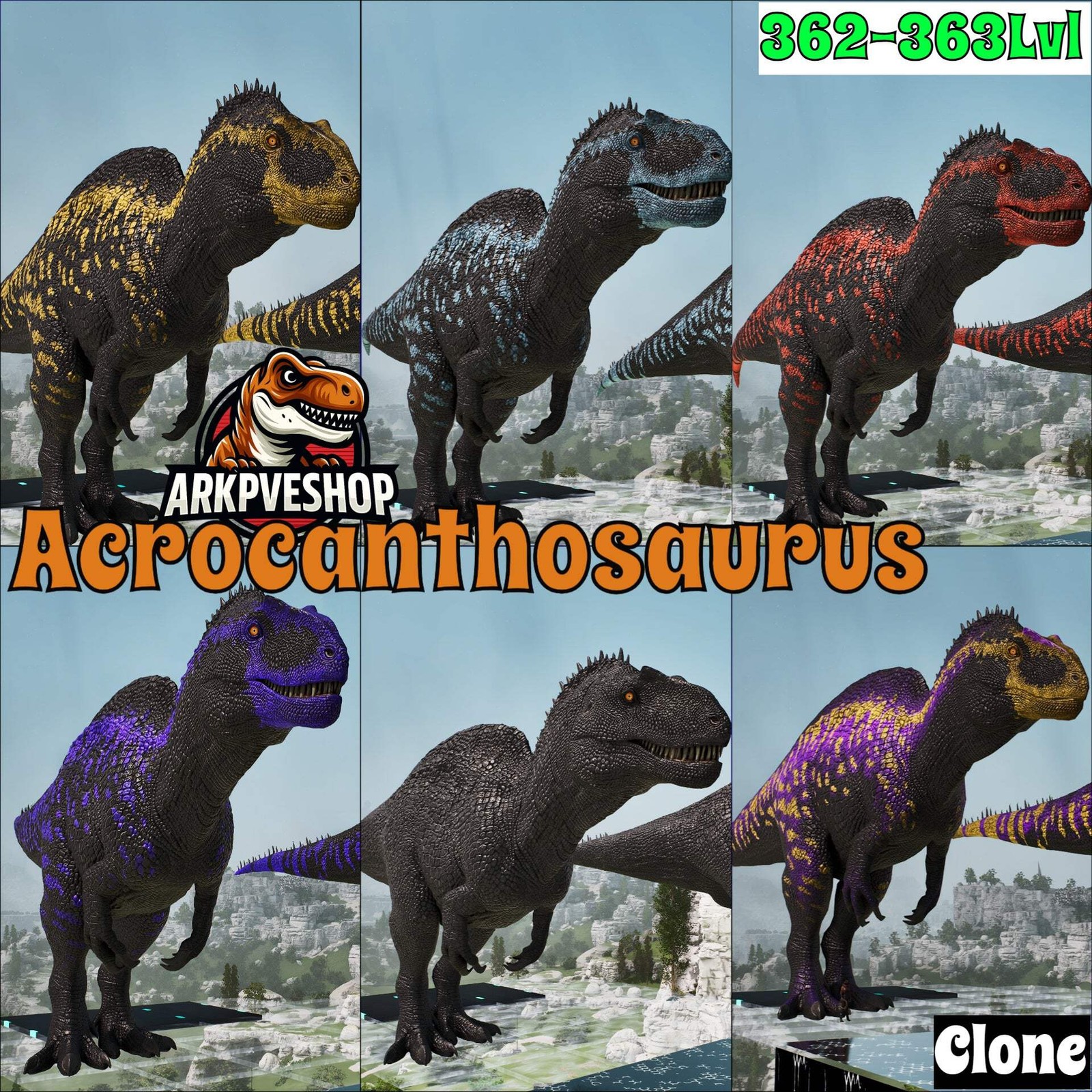 Acro Acrocanthosaurus 362-363Lvl Clone ASA PVE 🦖ARK Survival Ascended