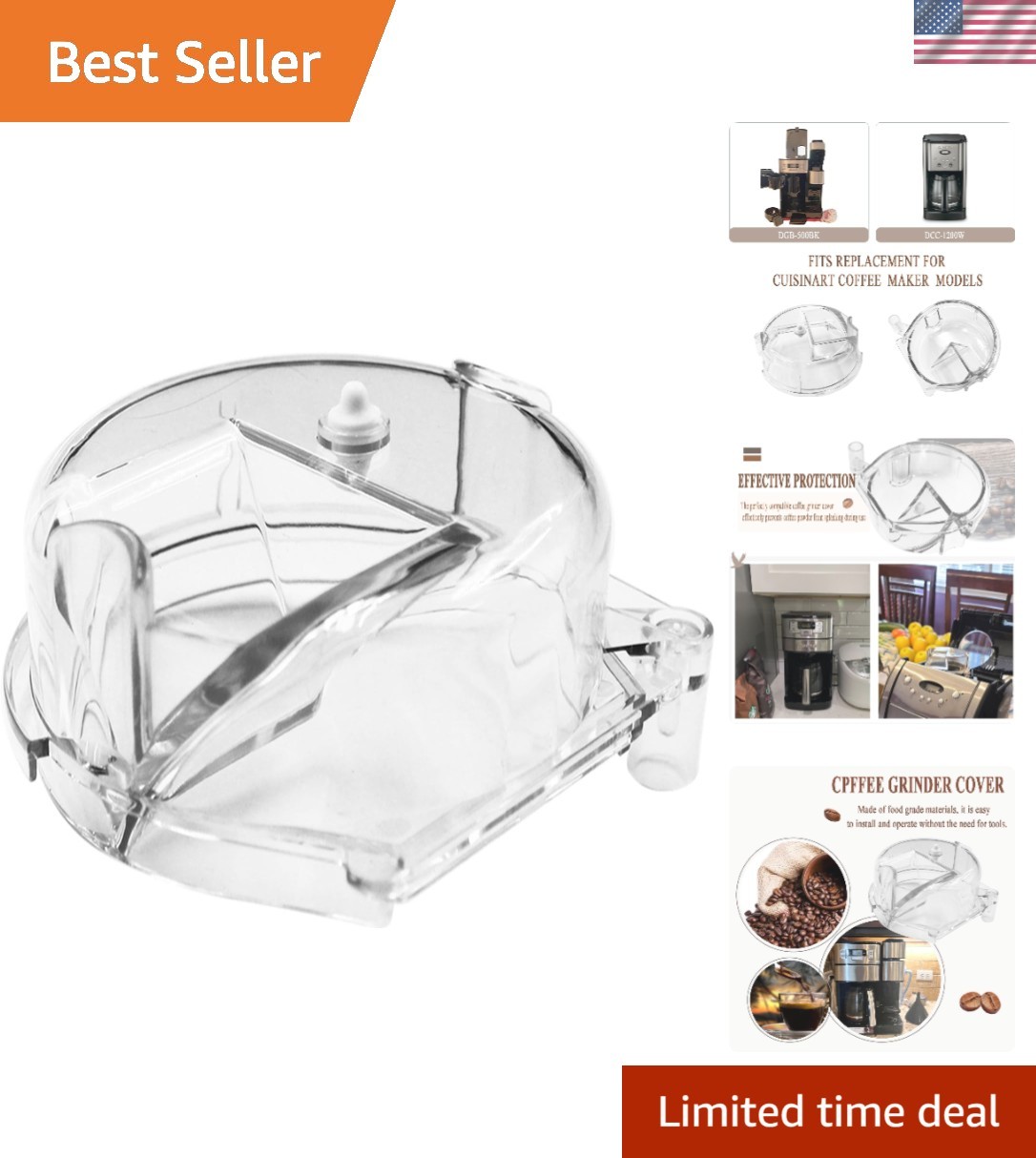 Replacement for Cuisinart Coffee Maker Clear Replacement Grinder Assembly Lid D