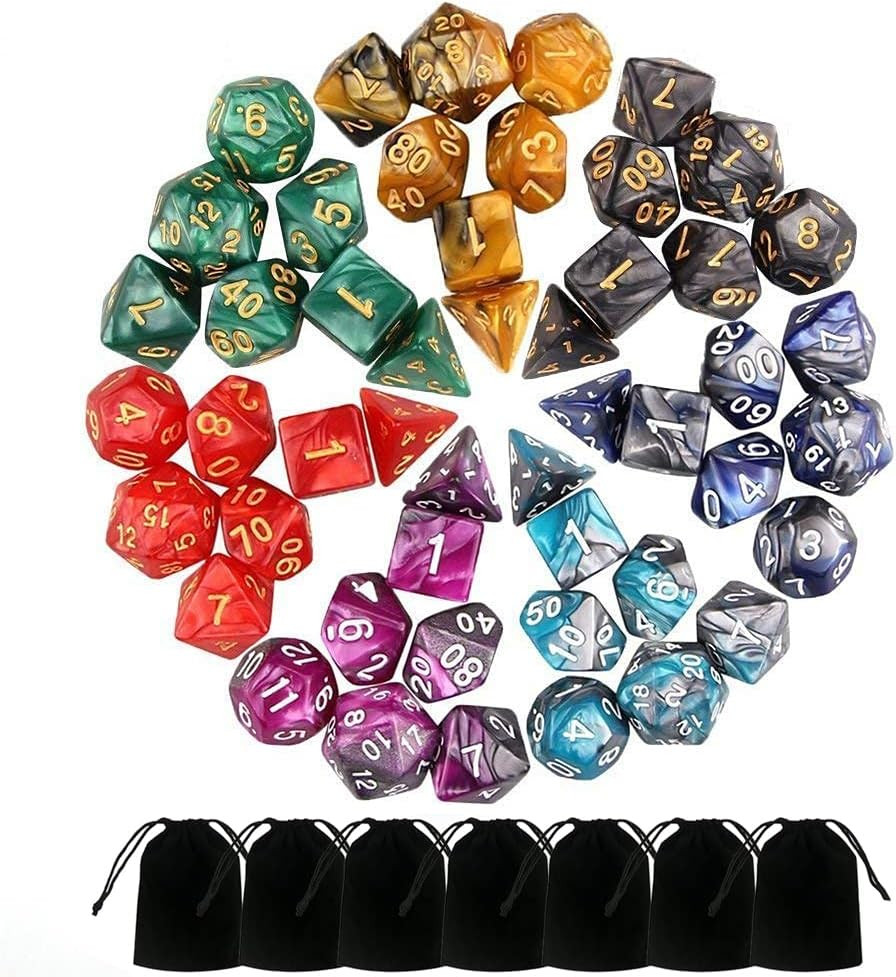 Polyhedral Dice Set, 49 Pieces - 7 Sets of RPG Dice with 1 Bag for Dungeons and