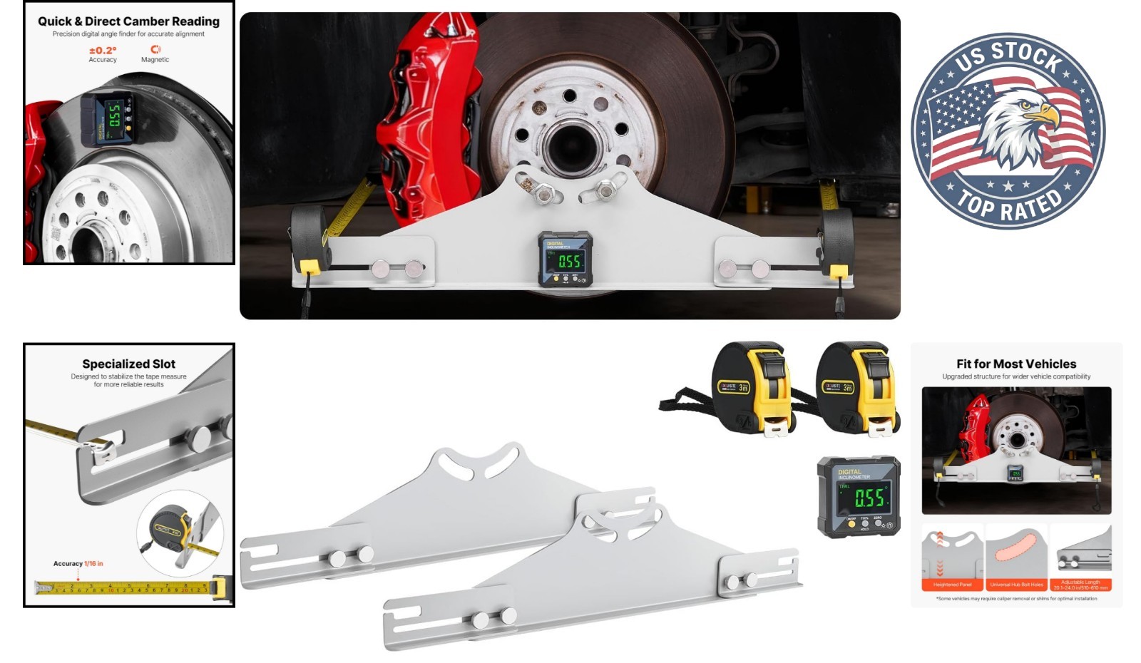 Heavy Duty Alignment Plates with Measuring Tapes & Digital Angle Finder – 2 PCS