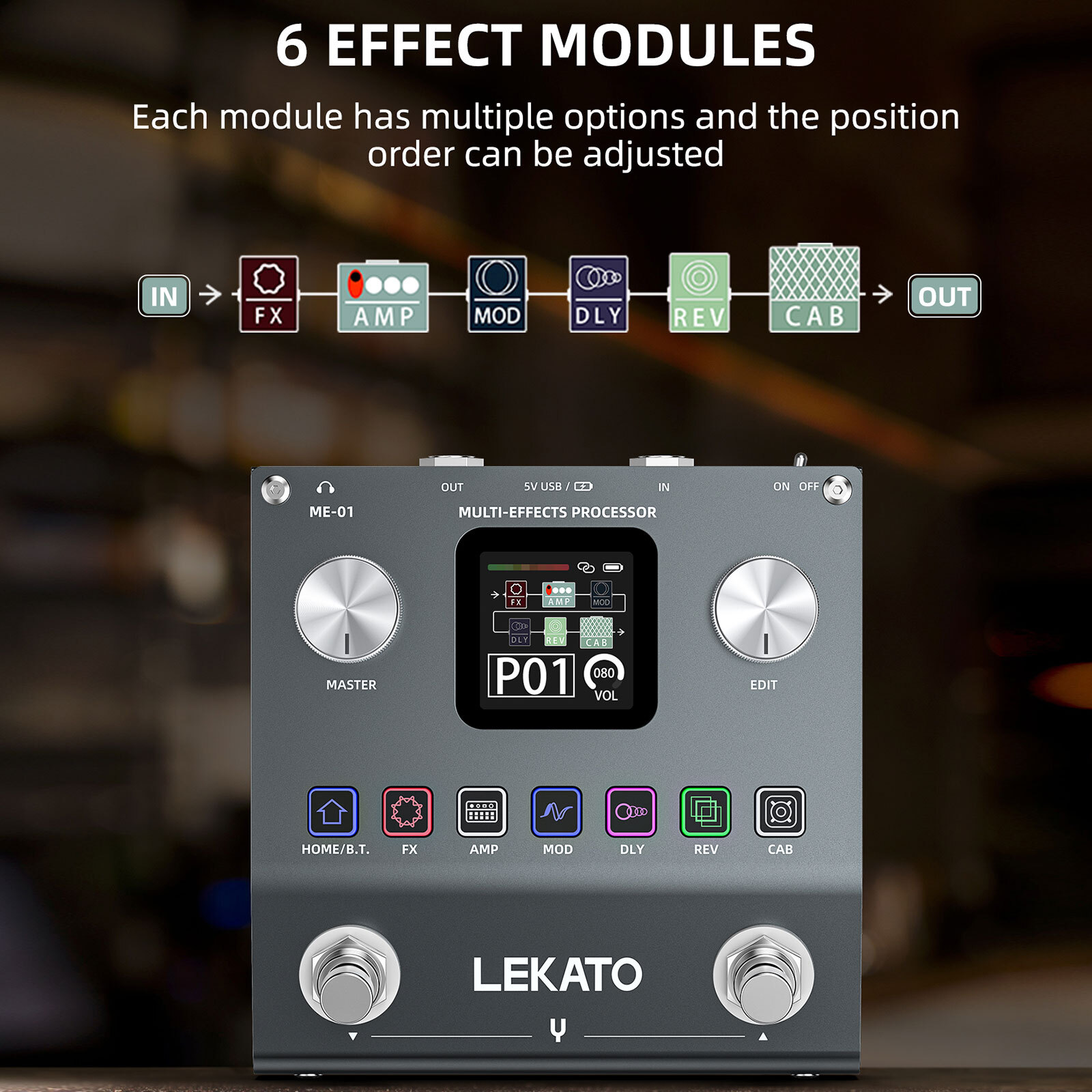 LEKATO Portable Guitar Effects Processor 20 IRs 80 Presets Support 3rd Party IR