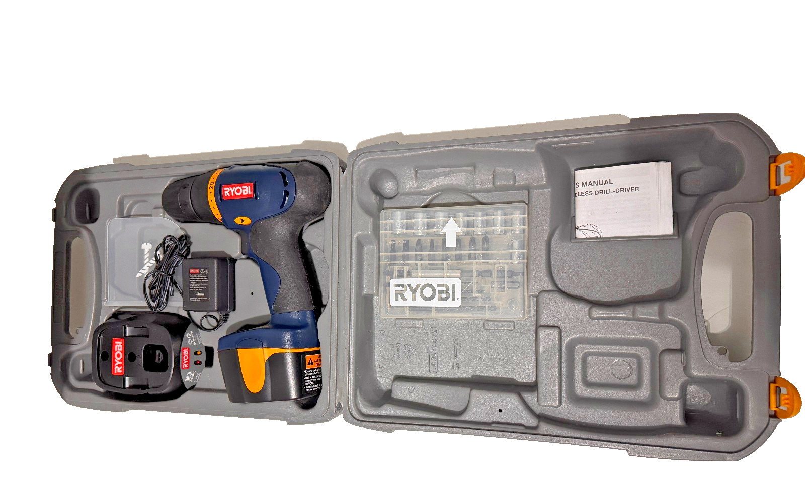 Ryobi 7.2 V Volt Cordless Screwdriver Drill Charger Case Manual HP472 Tested