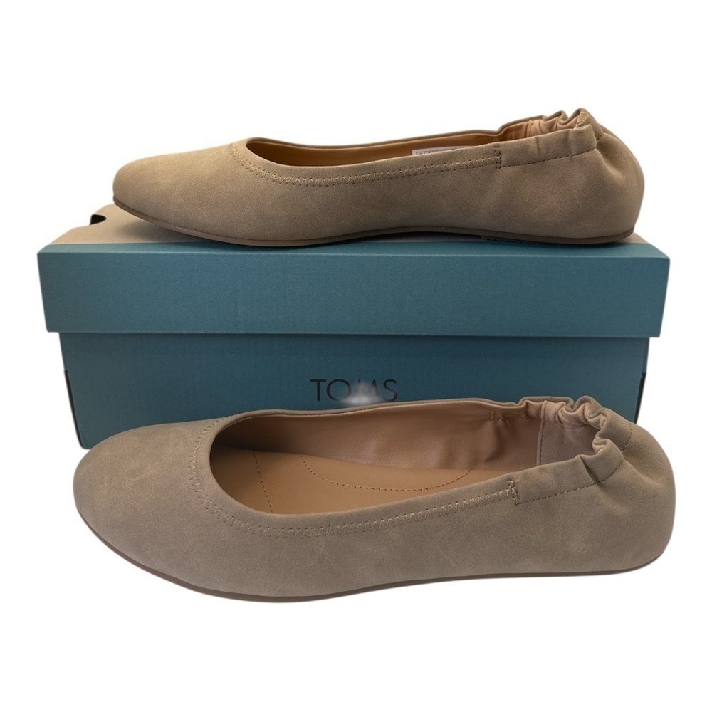 TOMS Women's Judith Ballet Flats Tan Round Toe Slip-On Everyday Comfort, Size 8