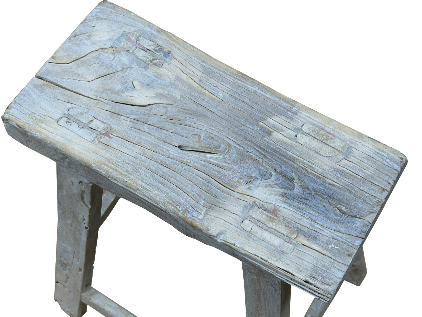 Rustic Raw Rough Wood Grain Rectangle Slim Stool Bench Side Table ws4640
