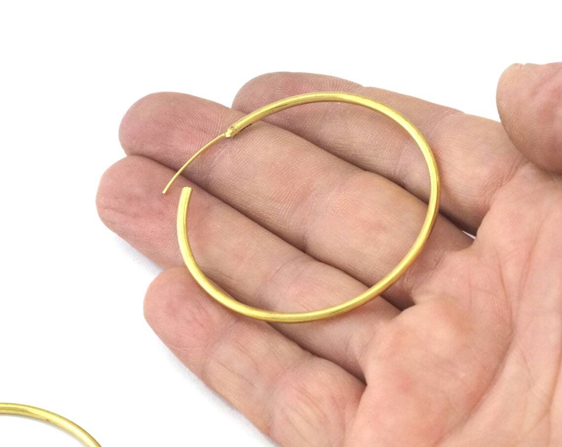 1 pair Hoop Earring Stud, Earring Clip Raw brass 50mm 2456