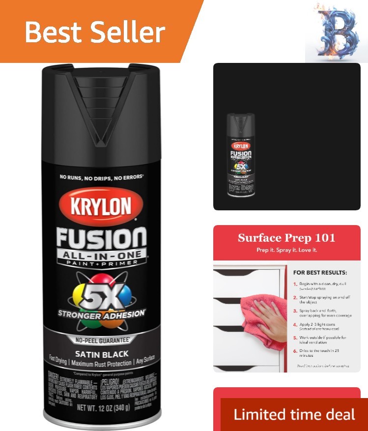 12 oz Satin Black Spray Paint -  Adhesive for All Surfaces Indoor/Outdoor