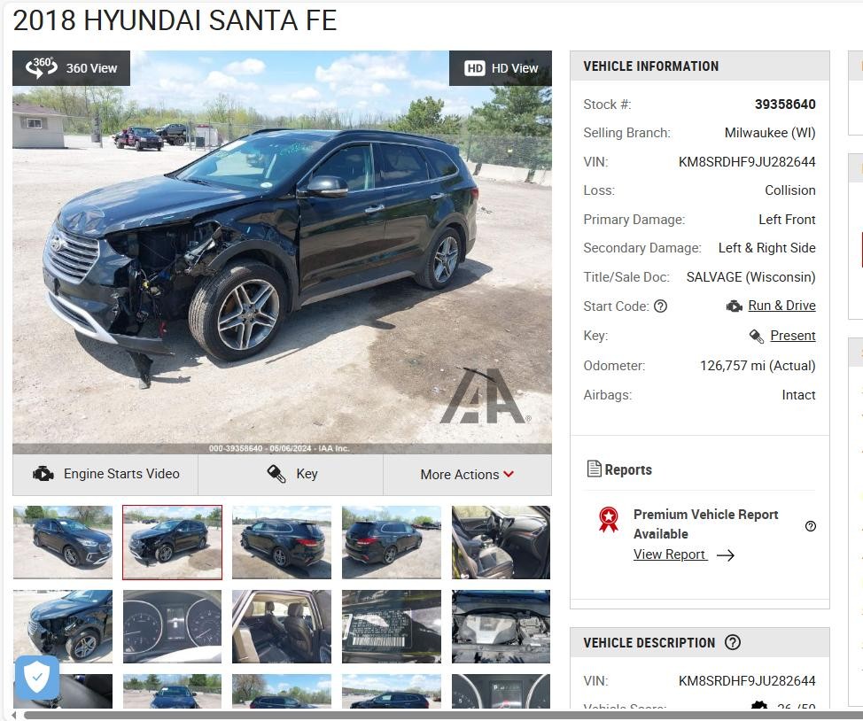 Used Floor Jack fits: 2018 Hyundai Santa fe  Grade A