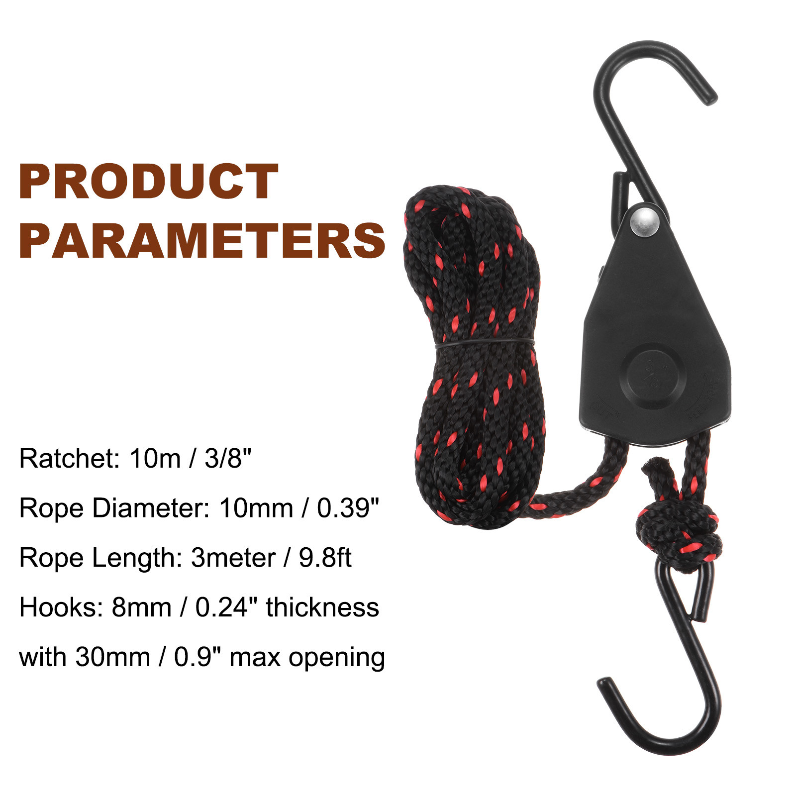 3/8" (10mm) Adjustable Rope r 9.8ft (3meter) Tie Down Strap