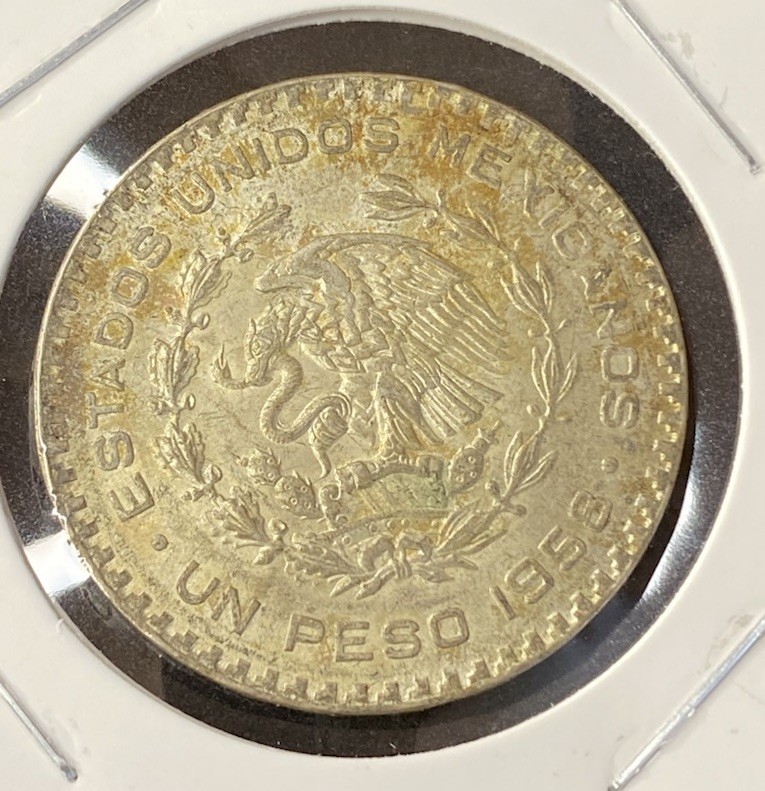 1958 Mexico Un Peso 0.1000 Silver ASW 0.0514 Oz Coin Free Shipping