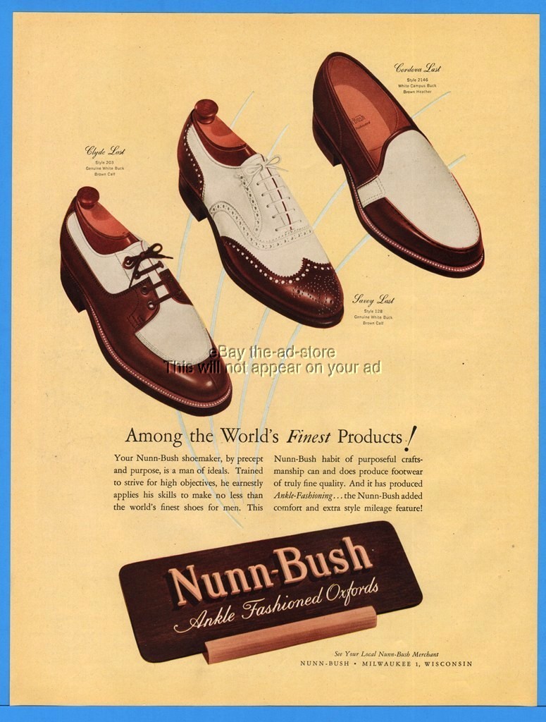 1947 Nunn Bush Shoe Milwaukee WI Clyde Savoy Oxfords Vintage Men's footwear Ad
