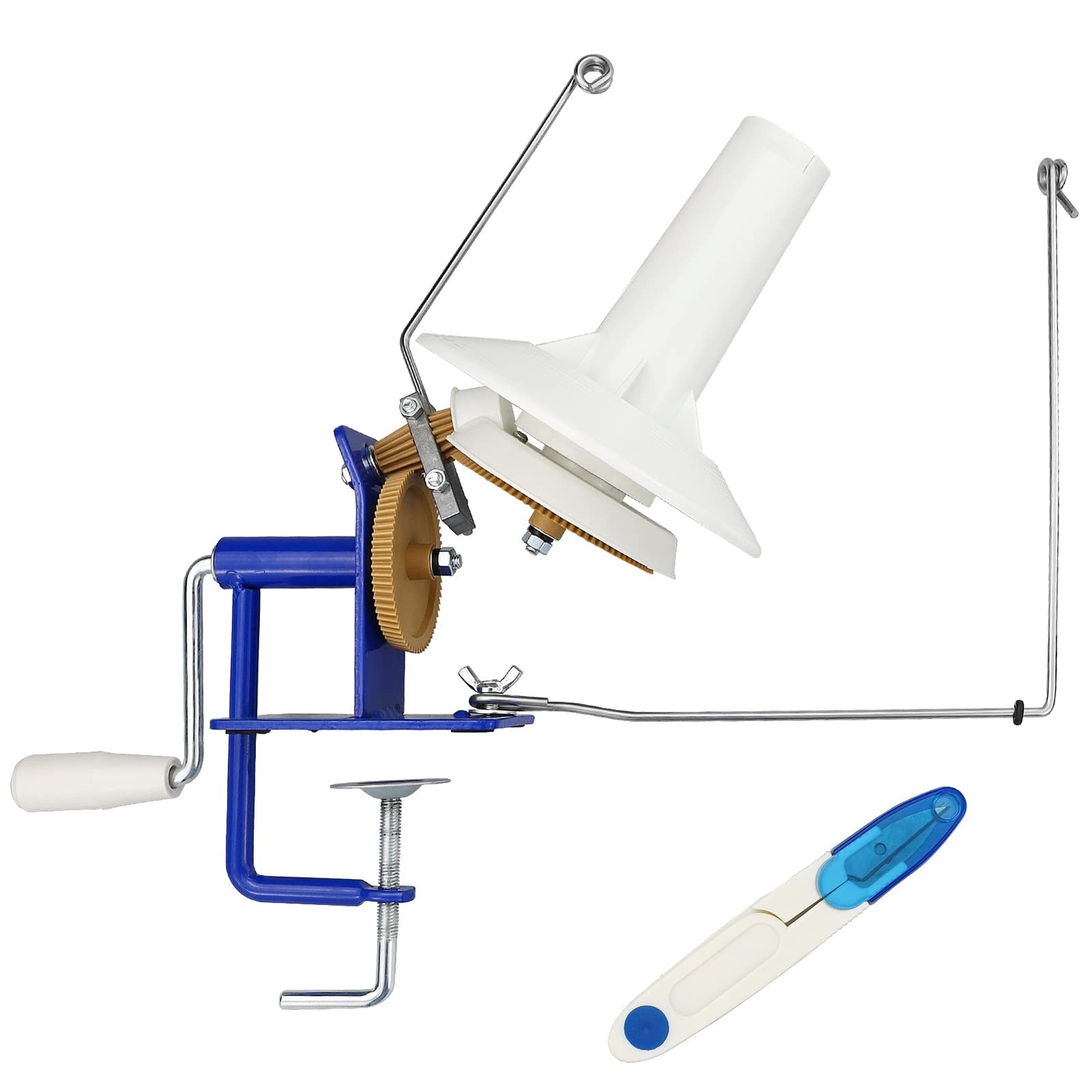 Jumbo Metal Yarn Ball Winder with Thread Cutter Scissors, 10-Ounce, Blue/White